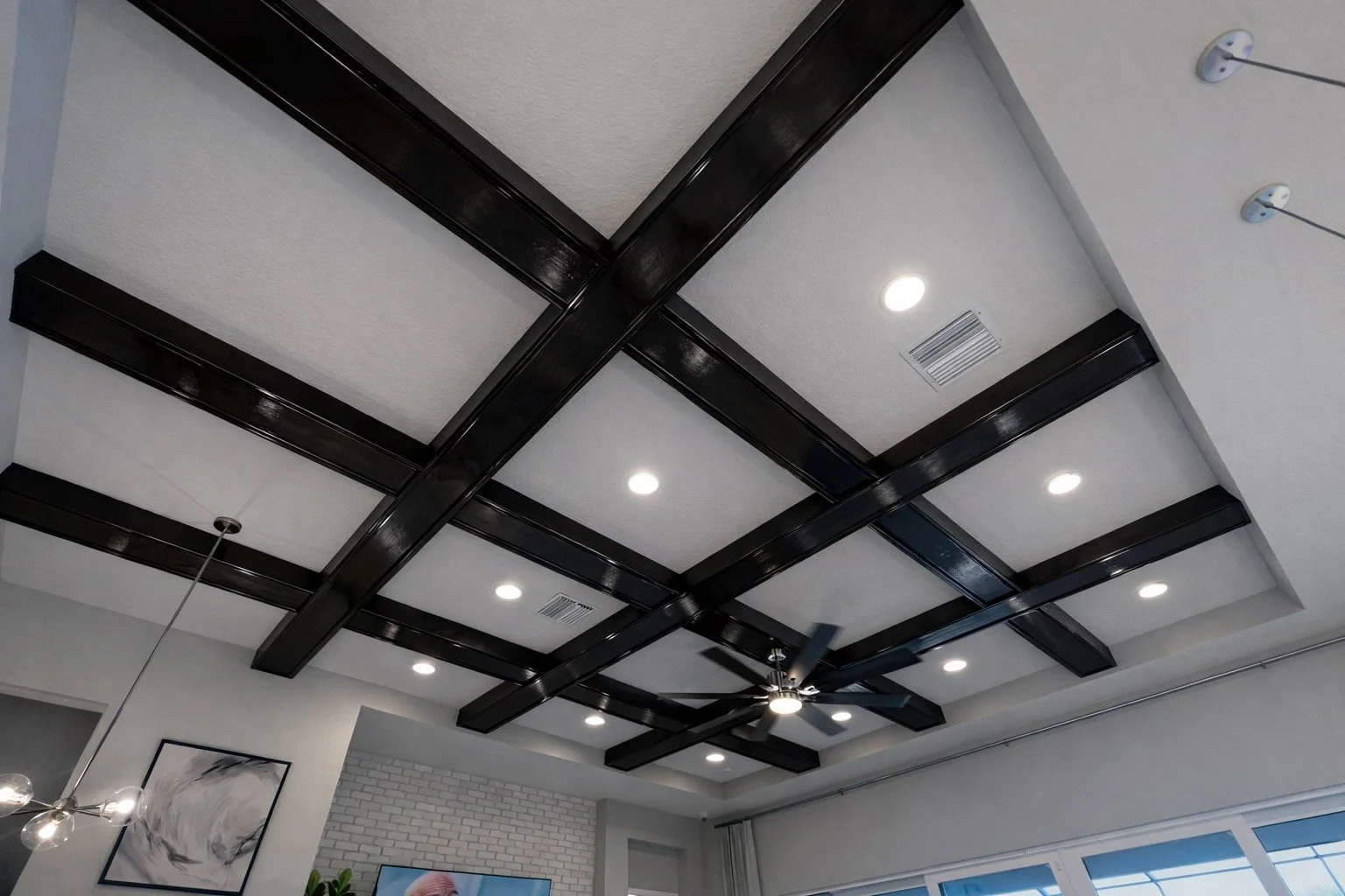 Espresso Coffered Ceiling with Wood Beams – Cape Coral, FL