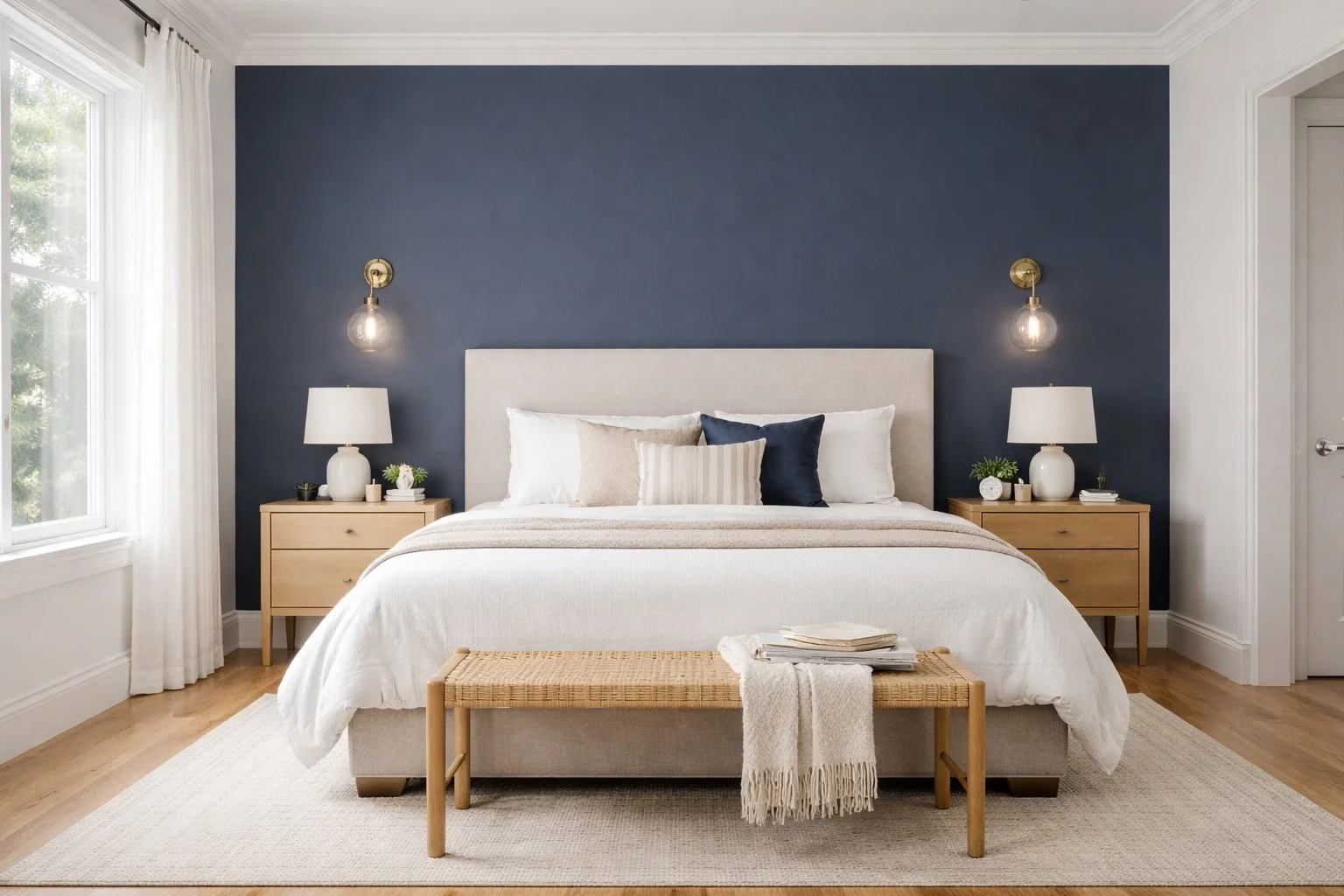 Painted accent wall in Tampa bedroom with dark color and modern minimalist design