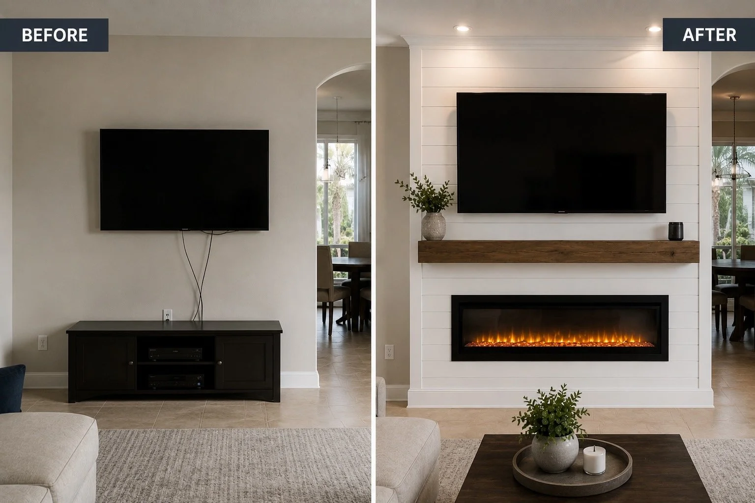 Before and After Media Wall Transformations in Tampa Homes