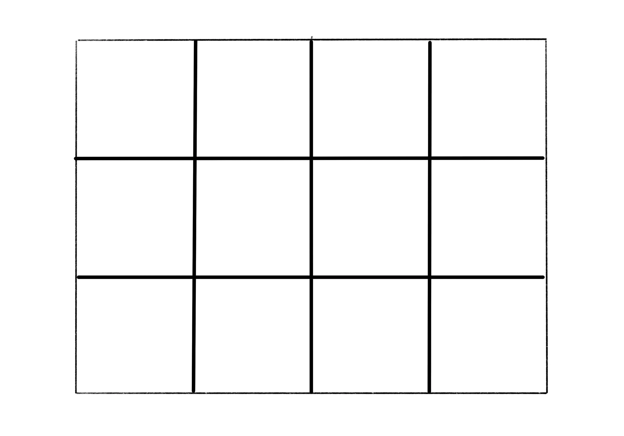 A 3x4 grid with black lines dividing the cells, with blank white cells.