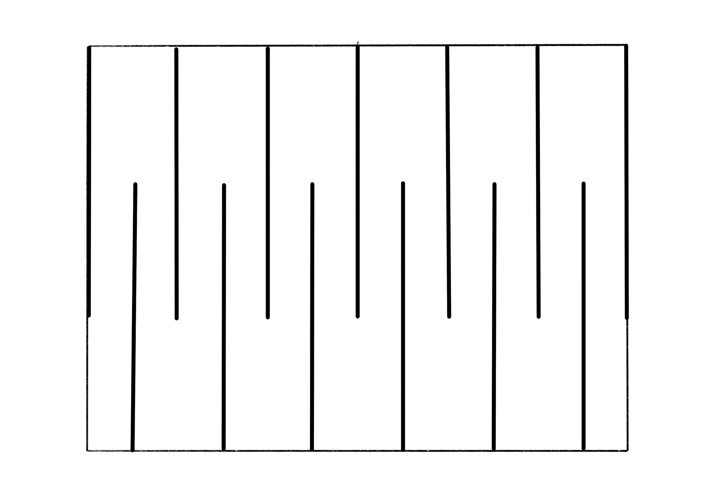Line drawing of wooden planks with vertical black lines indicating gaps between planks.