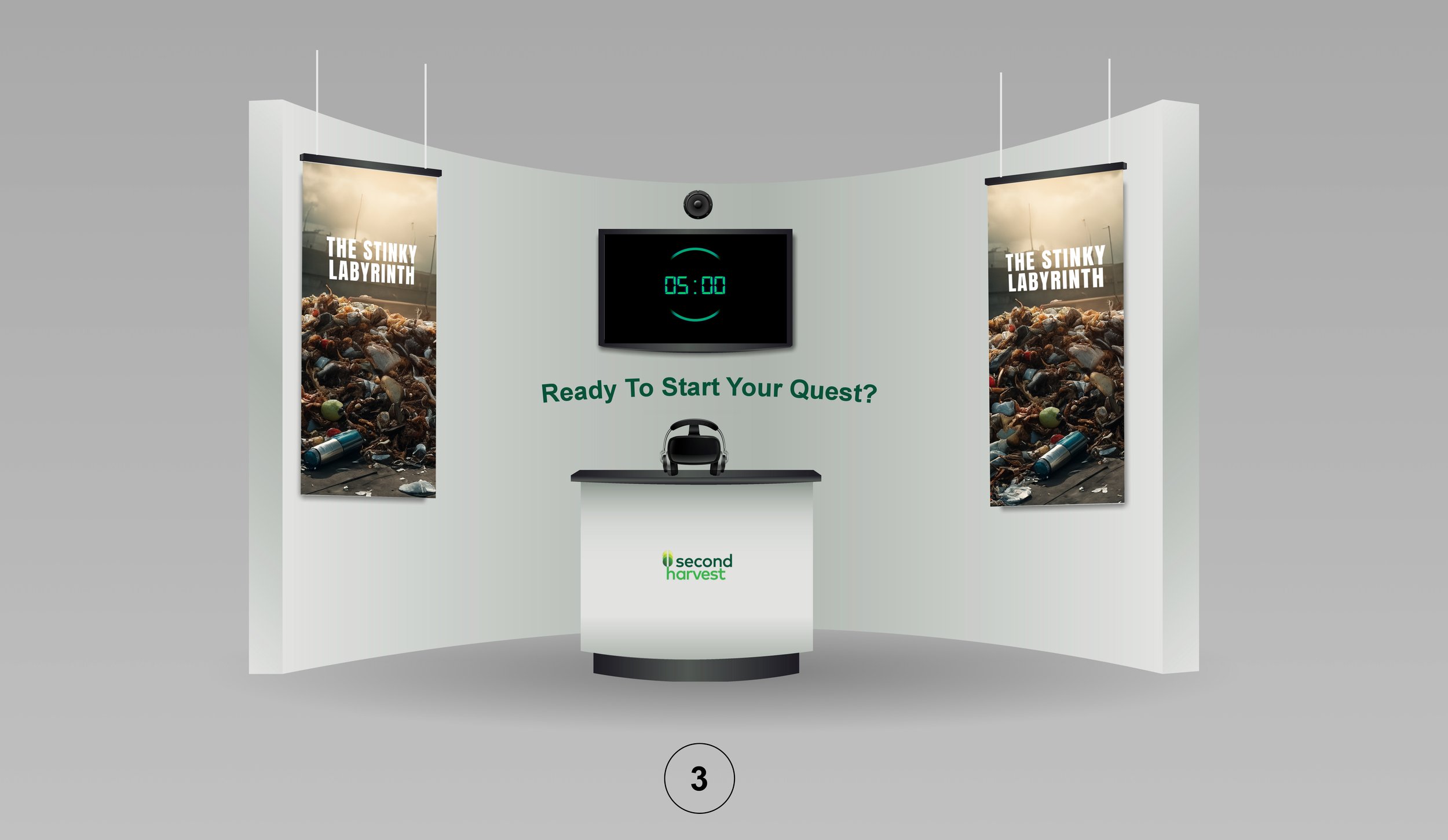 VR 4Dx room mockup - a mist thrower releases organic stink mist above the timer after the game audio is played.