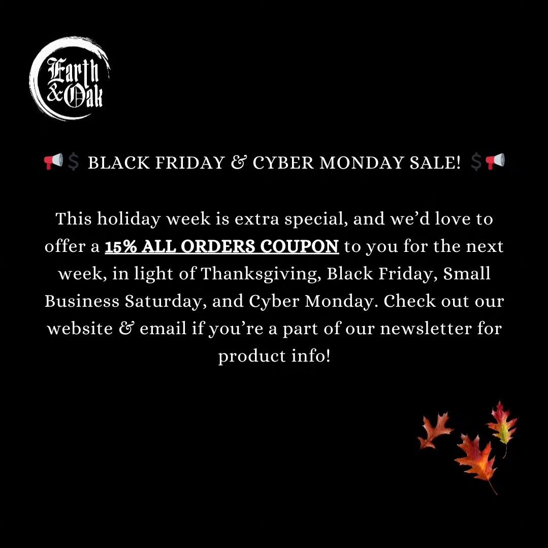The picture says it all! Enjoy 15% off all items at Earth &amp; Oak for the next week - support small businesses this holiday shopping season! Check out our website to see all our products 🕯🌶☕️🫖
