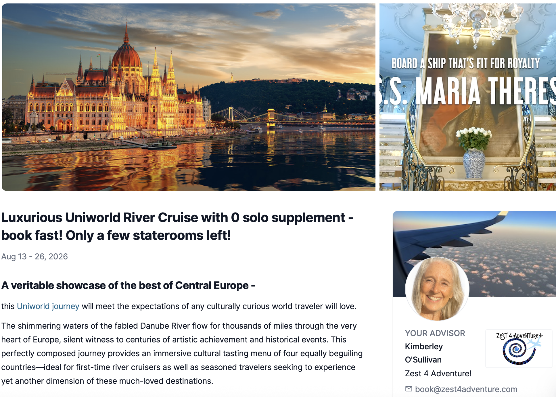 Enchanting Danube | 10% Pay in full Discount + No Solo Supplement - while promo lasts| Aug 16, 2026