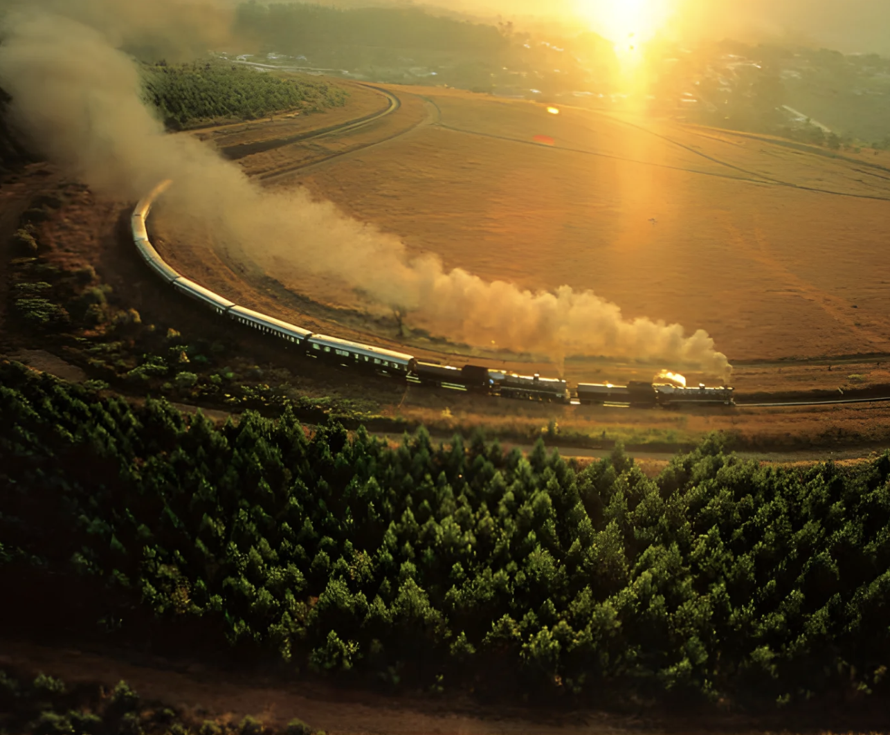 areal view of the luxury train with Pan Am private jet experience