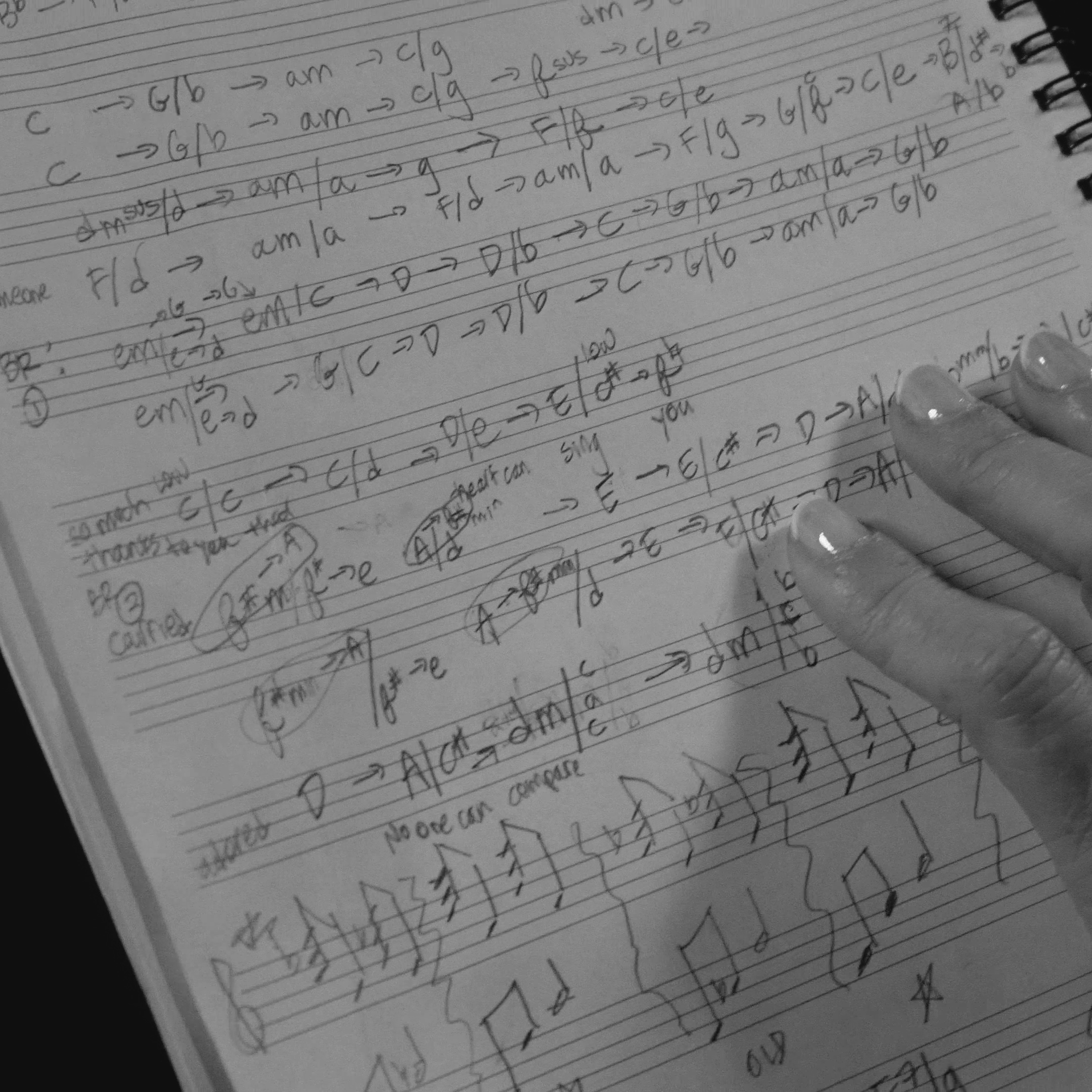 Julia Blum’s handwritten music notes on paper.