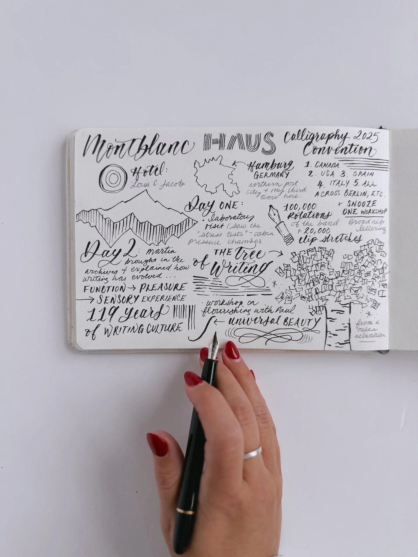 Before your feed gets filled with Christmas (guilty! Ornament announcement coming soon!), here&rsquo;s my travel journal spread from our #montblanchaus trip to Germany. I did this quickly at the Hamburg airport while waiting to board my flight to Vie