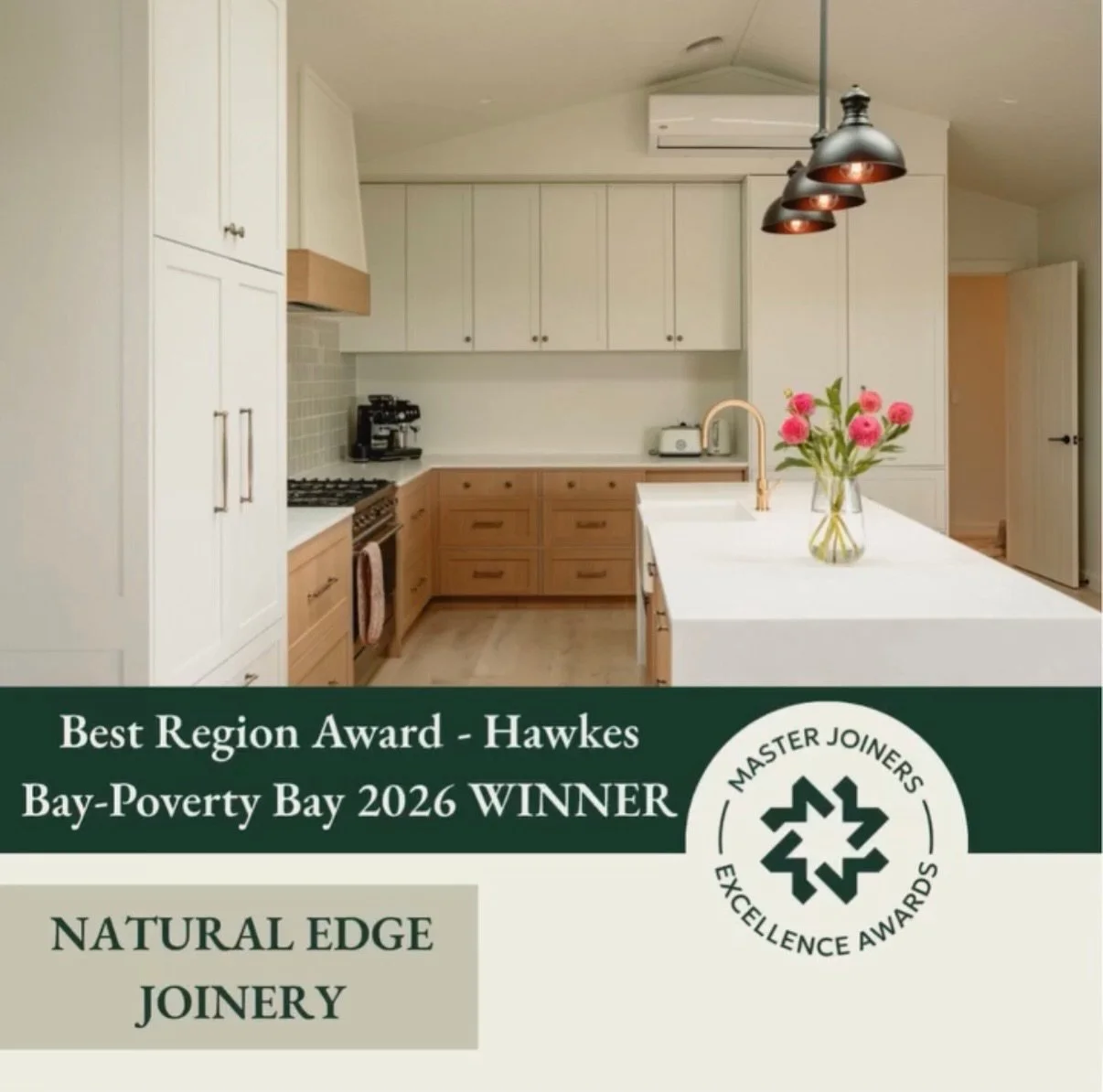 We&rsquo;re incredibly proud to share that Natural Edge Joinery took home the Best in Region Award for Hawke&rsquo;s Bay &amp; Poverty Bay at the 2026 Master Joiners Awards!

The project recognised was our Puketapu Kitchen - a timeless, character-fil