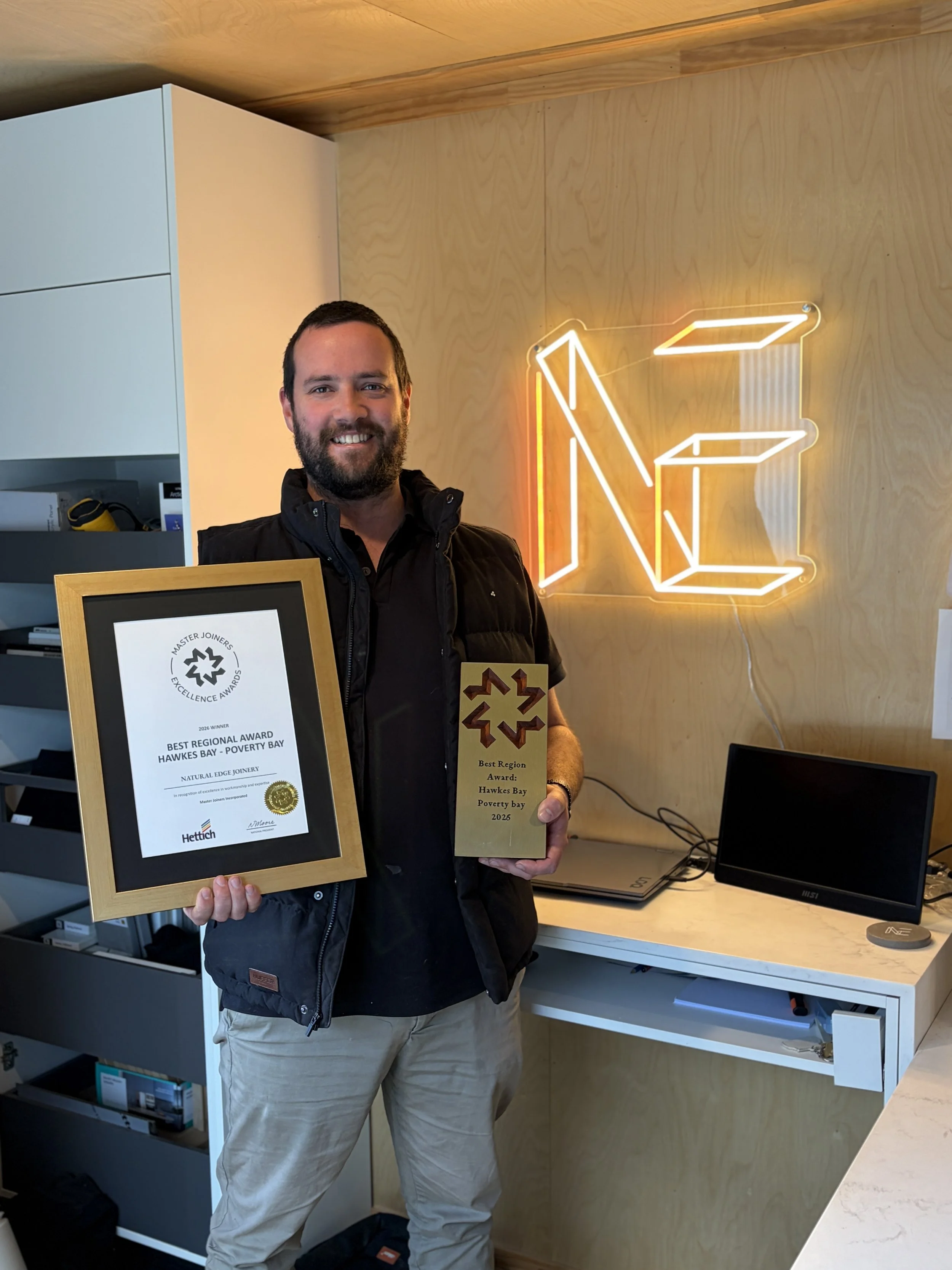 award-winning custom kitchen Hawke's Bay, Puketapu kitchen Natural Edge Joinery, custom shaker kitchen Havelock North, timber veneer kitchen Hawke's Bay