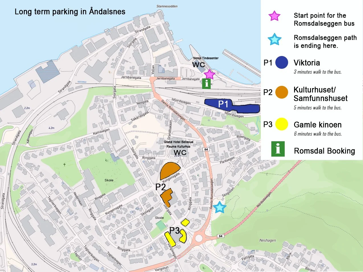 Kart over parkering til Romsdalseggen
