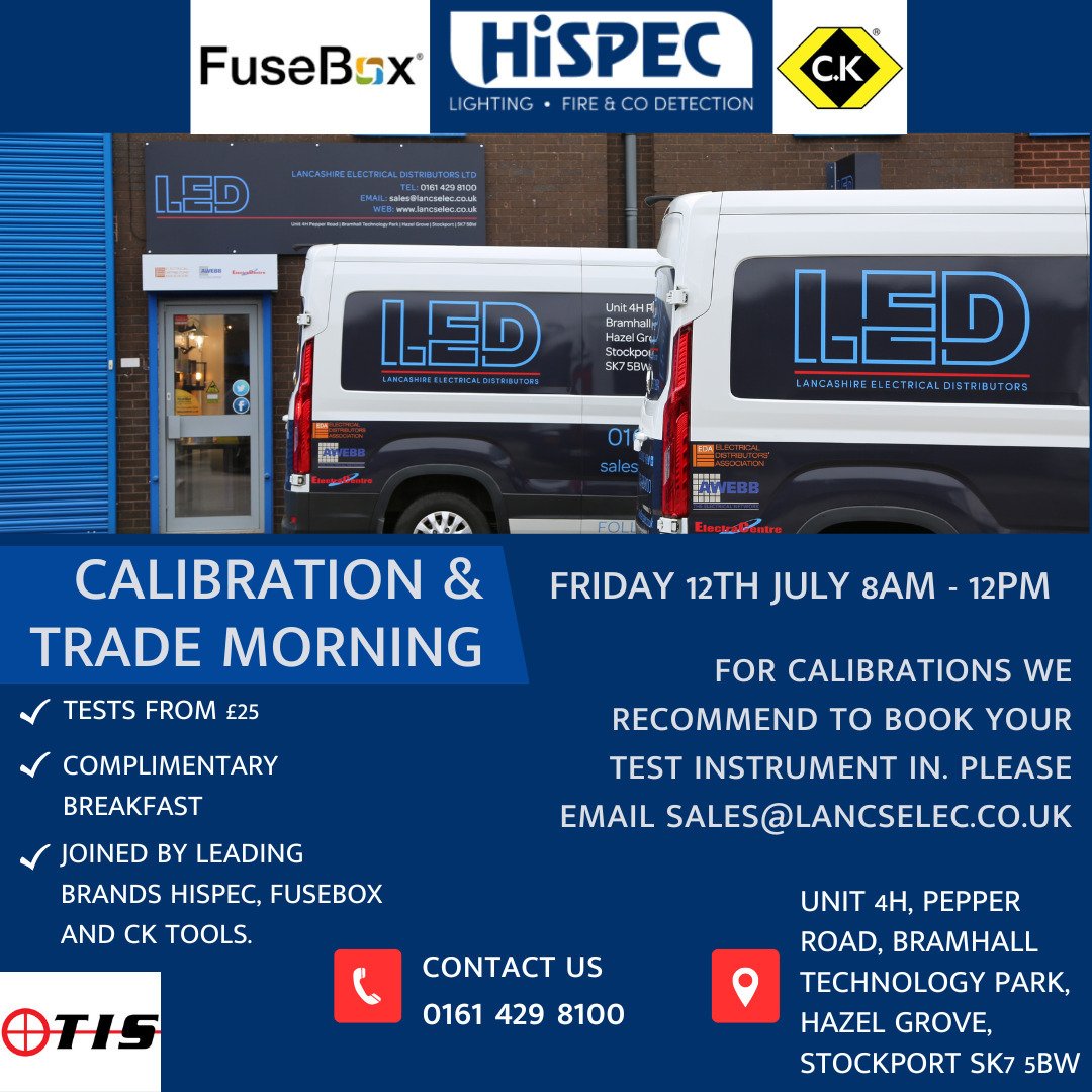 Don't miss out on our Trade and Calibration morning on the 12th July! You will also be able to talk to the experts from leading brands @hispecelectrical @cpfusebox and @c.k_tools whilst enjoying some breakfast on us ☕️🥓🥐
Contact sales@lancselec.co.