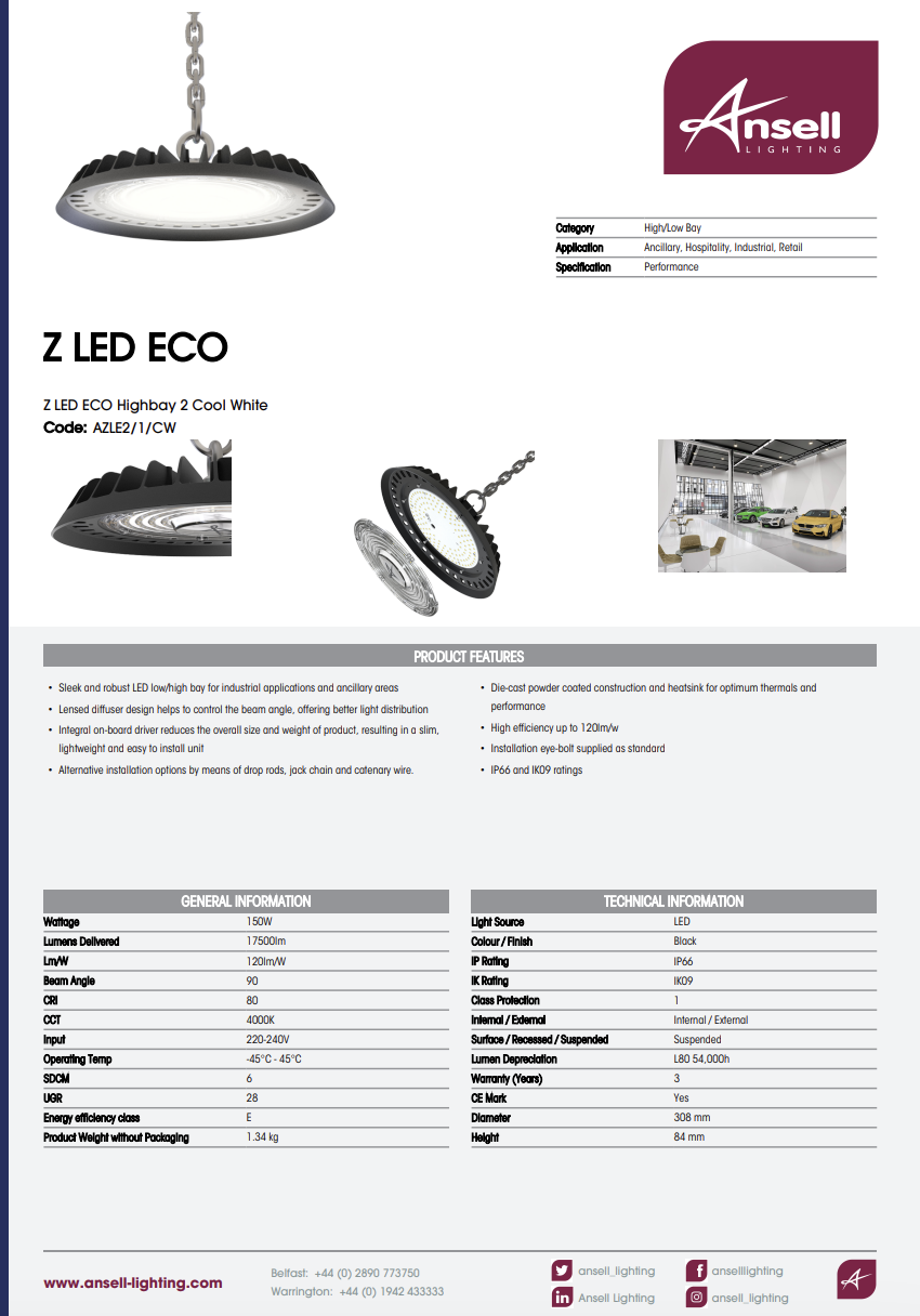 Z LED ECO High Bay 2 Cool White AZLE2/1/CW