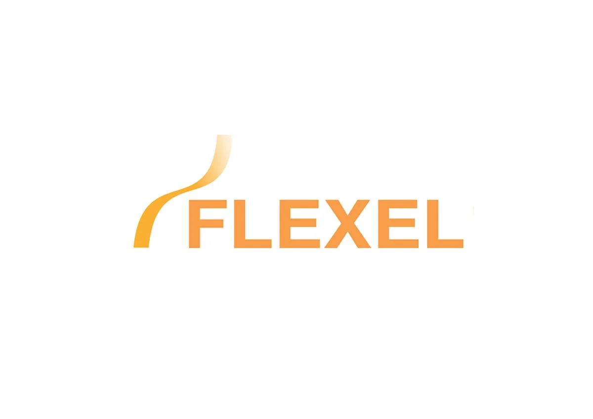 LED Electrical Wholesalers - FLEXEL logo in orange text with a stylized abstract shape on the left, on a white background.