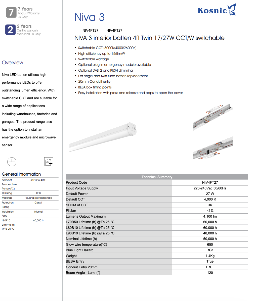 NIVA 3 Interior Batten Datasheet
