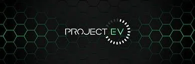 LED Electrical Wholesalers - Logo for PROJECT EV with white text on a hexagonal patterned black background and green accents.