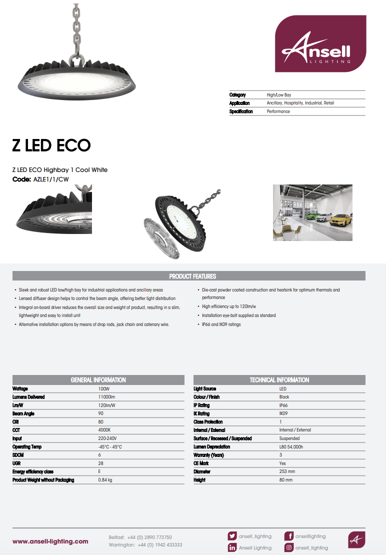 Z LED ECO High Bay 1  Cool White AZLE1/1/CW