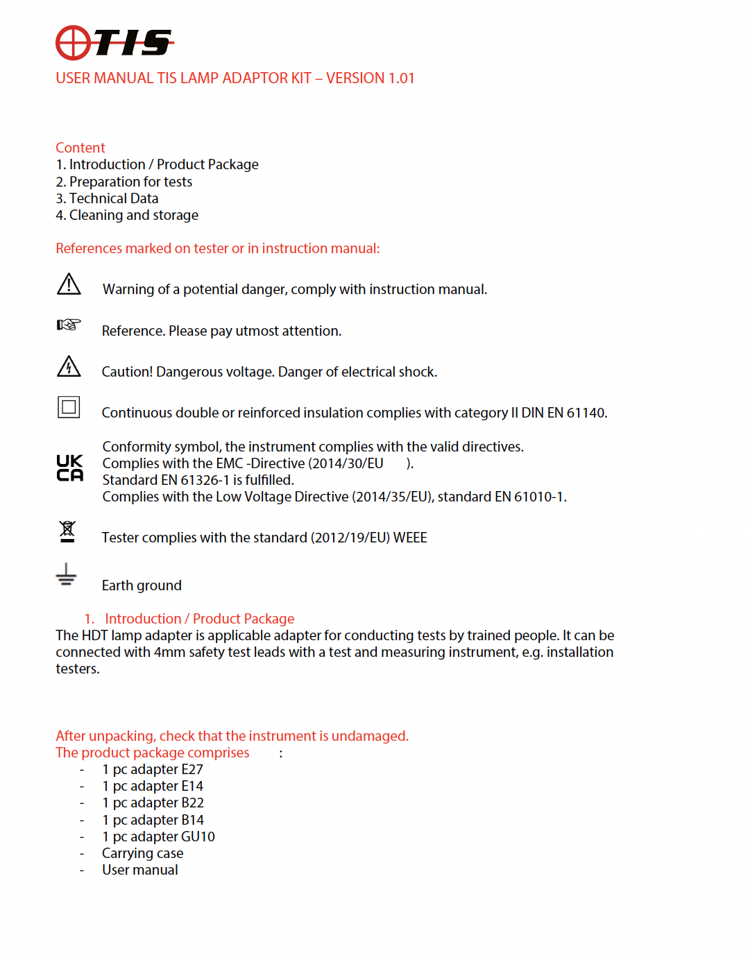 USER MANUAL TIS LAMP ADAPTOR KIT