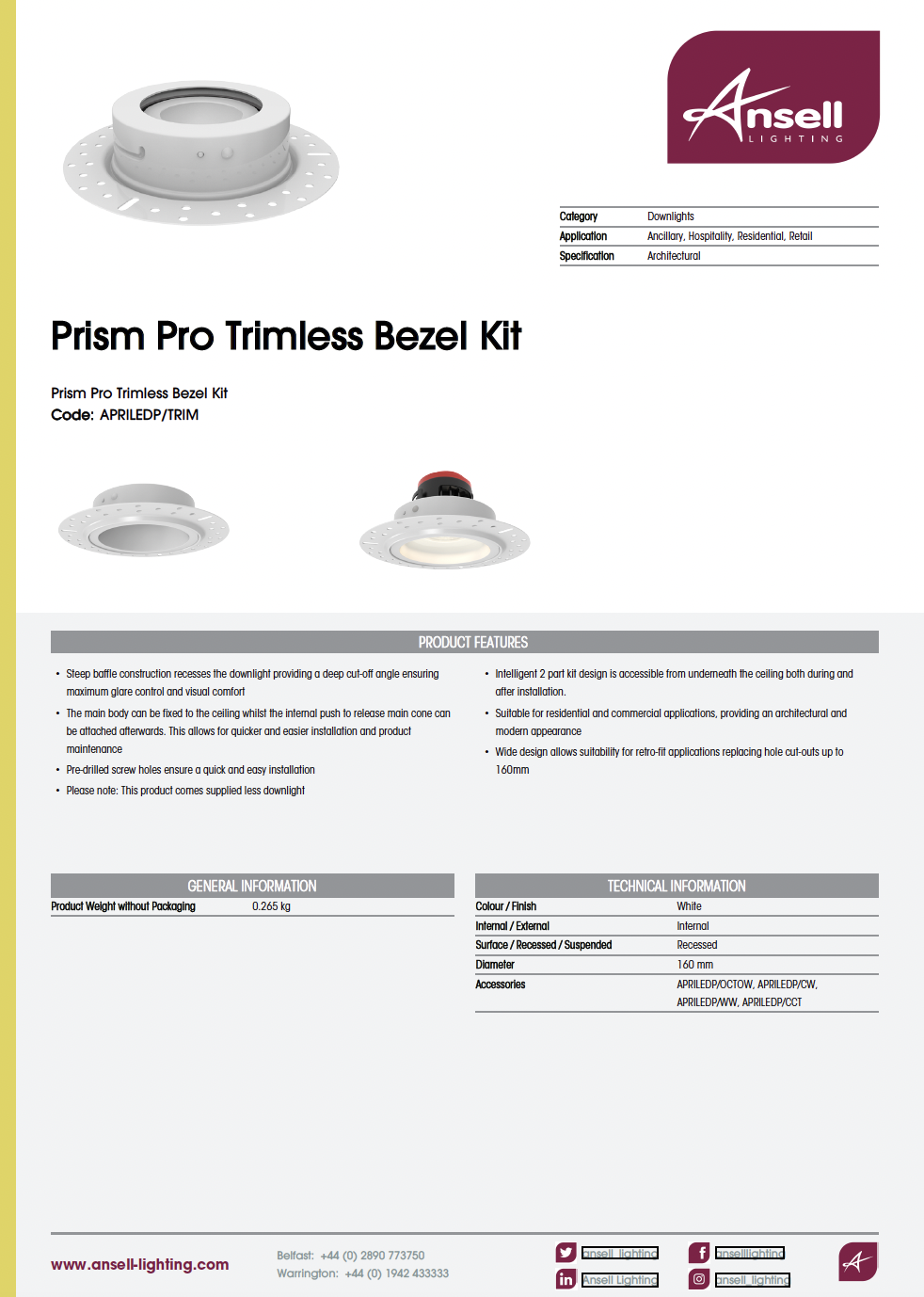 Prism Pro Trimless Bezel Kit APRILEDP:TRIM
