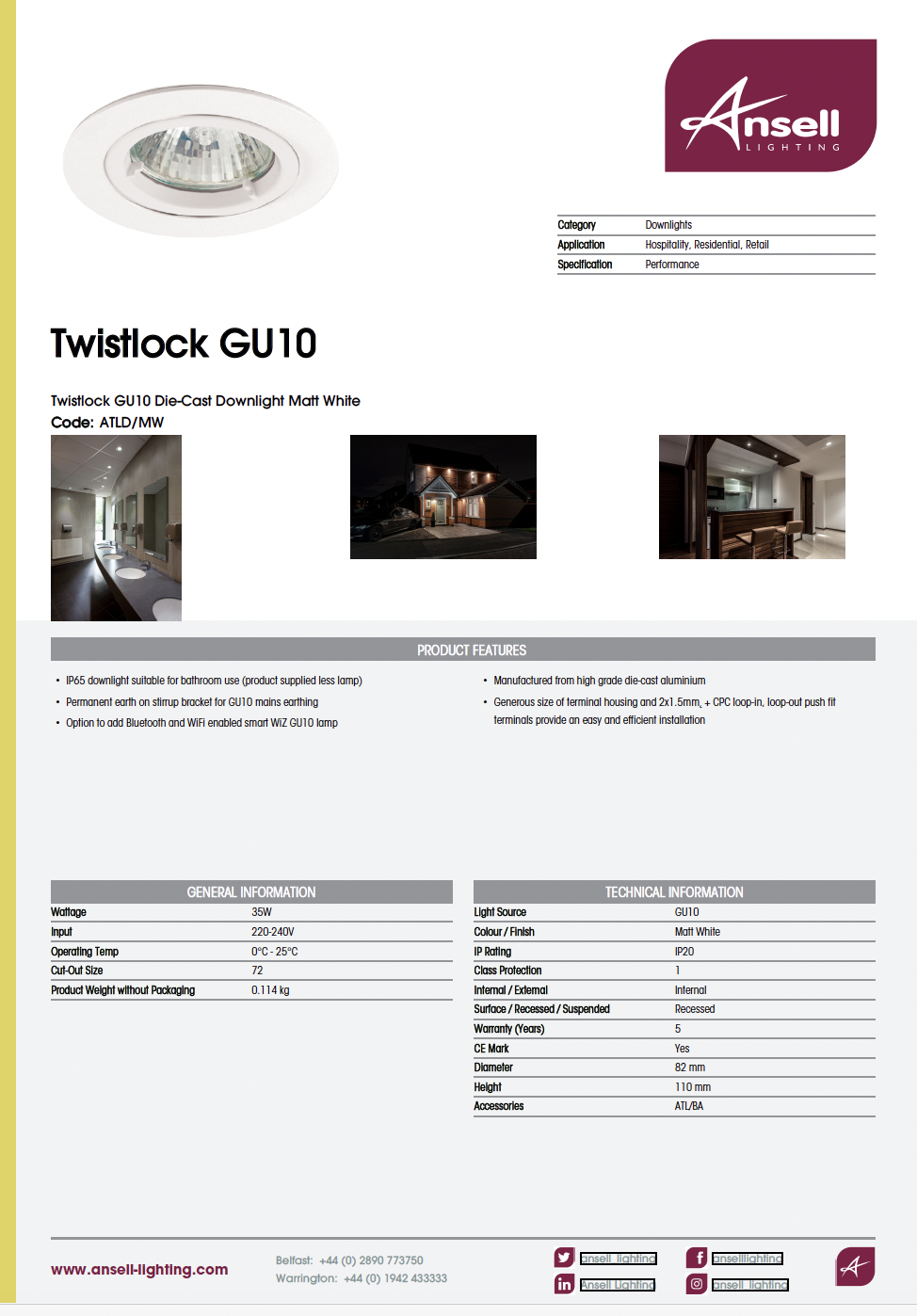 Twistlock GU10 Die-Cast Downlight (ATLD/MW)