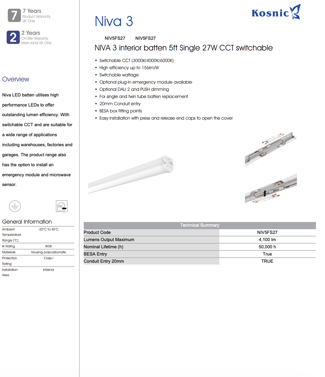NIVA 3 Interior Batten 5ft Datasheet