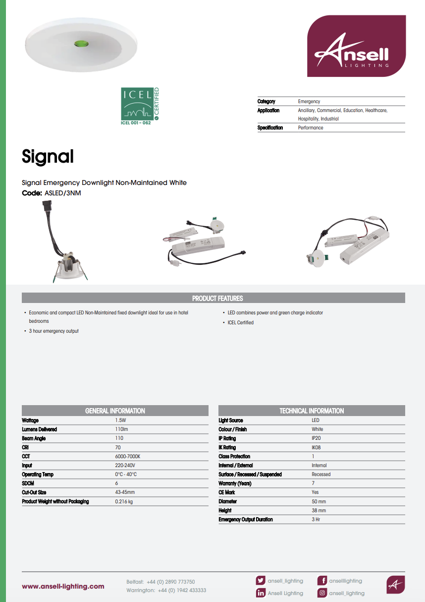 Signal Emergency Downlight ASLED/3NM