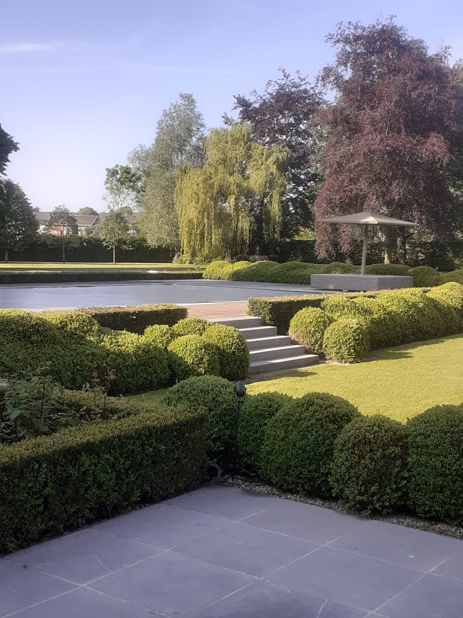 Terras en aanleg met bloktreden