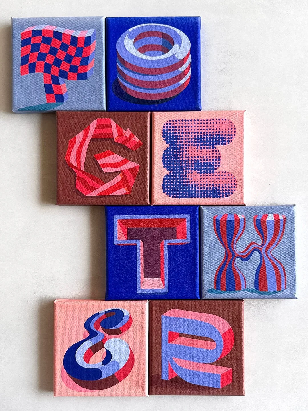 T-O-G-E-T-H-E-R 
Mini canvases 12x12cm
FOR SALE (individually!)*✨
👉🏻racheljoy.art/shop

💙🩷🤎❤️

*2nd E + R ALREADY SOLD