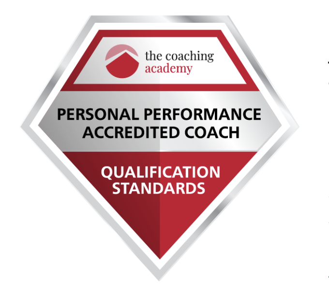 Badge with the text 'the coaching academy' logo, and the words 'Personal Performance Accredited Coach' and 'Qualification Standards'.
