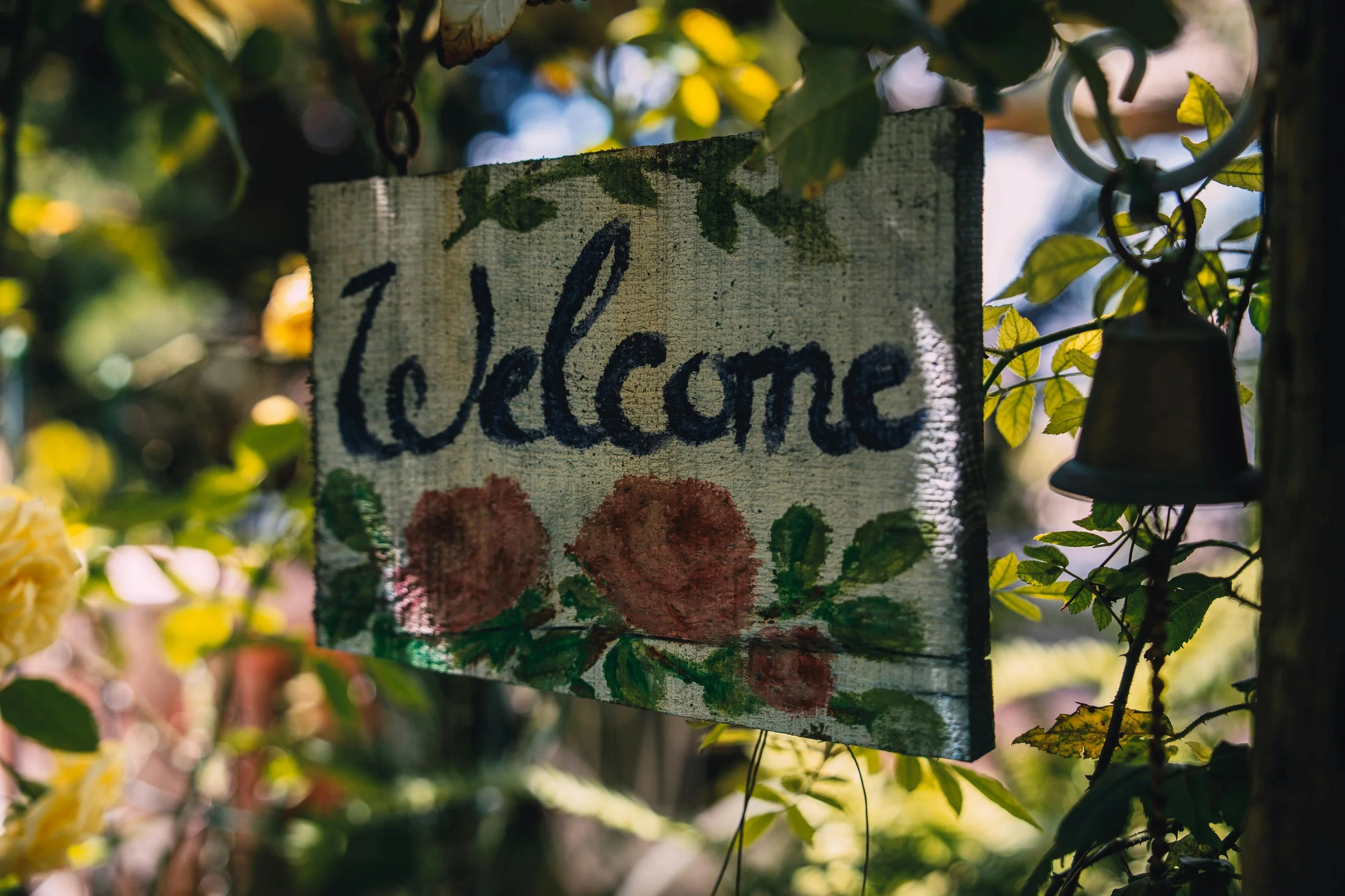 welcome sign in garden