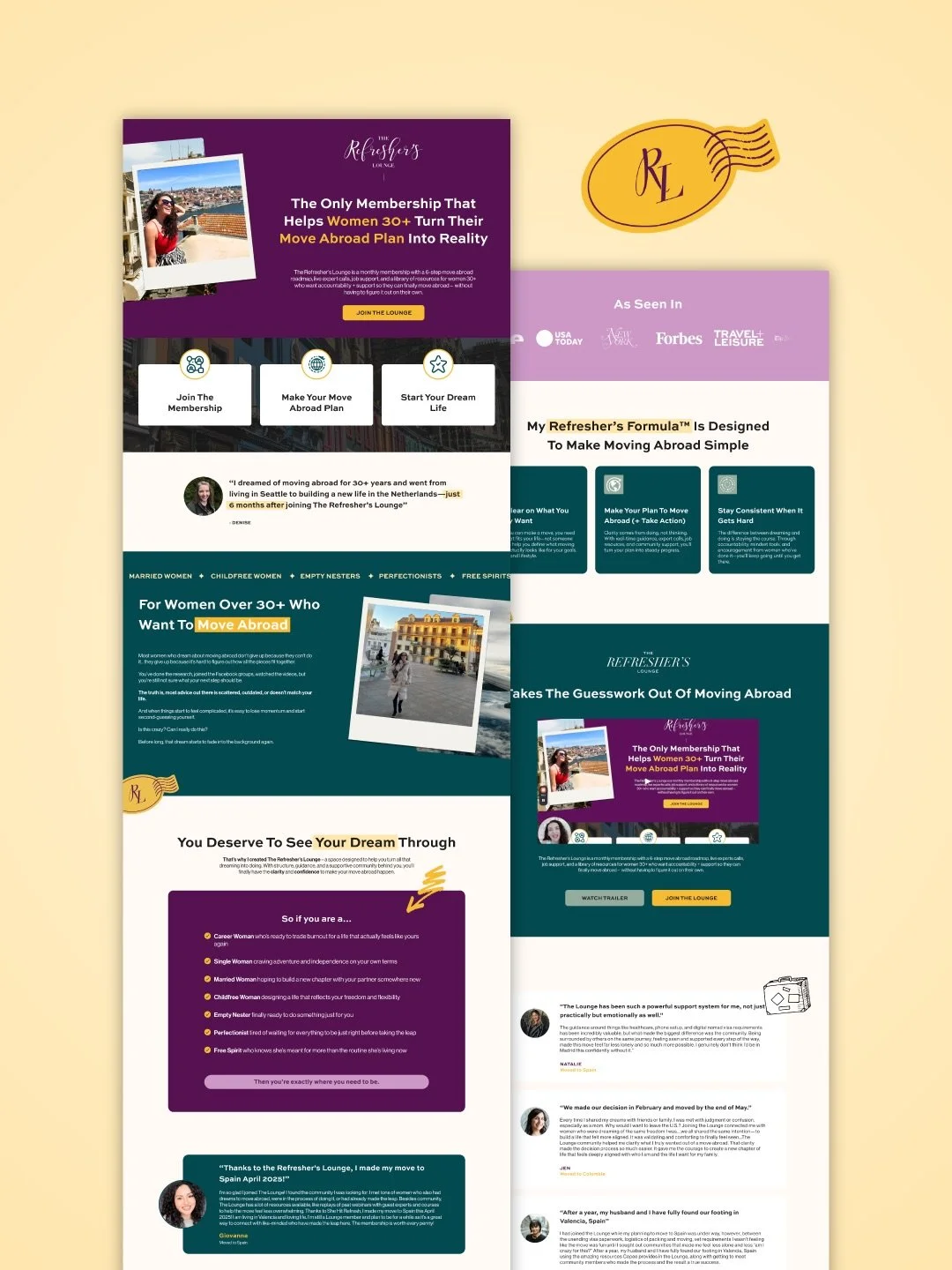 We recently designed a custom sales page for @shehitrefresh&lsquo;s community The Refresher&rsquo;s Lounge, a membership created for women ready to make their move abroad a reality. ✈️

Our goal with this page was to blend clarity, strategy, and stor