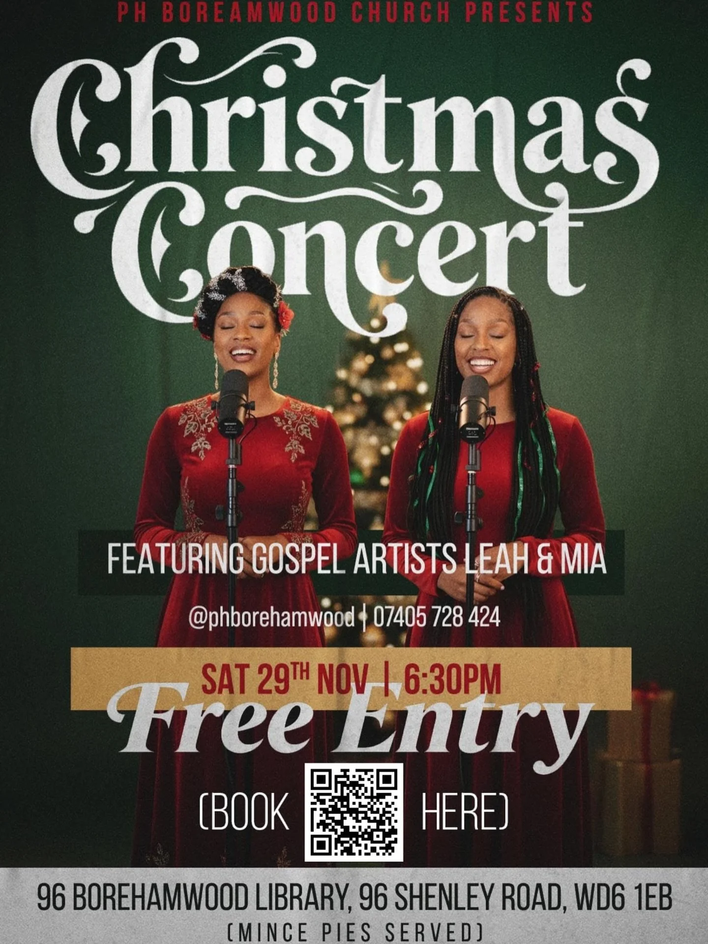 You are invited to sing with Borehamwood&rsquo;s 1️⃣ Gospel Choir gospel hits &ldquo;Oh Happy Day&rdquo;, &ldquo;Joyful Joyful&rdquo;, &ldquo;Mary Did you know?&rdquo; and many other famous hymns 🎶 at our Christmas Carol Concert at the 96 Community 