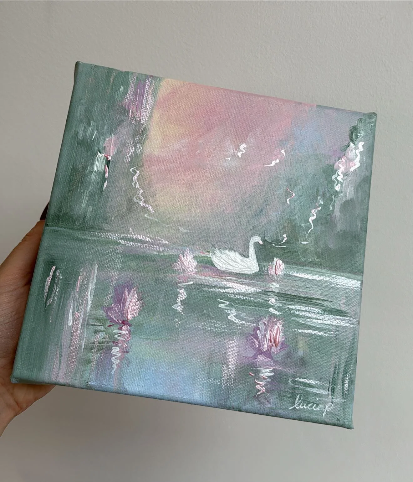 paintings I have been working on this week which i&rsquo;ll be launching on my website very very soon🥹💗🪷🦢🤍🩰 do you spot one you love? 🩷🧚 

i love them 🤍 

p.s i just announced on my story that ill be releasing some gift sets on sunday💝 work