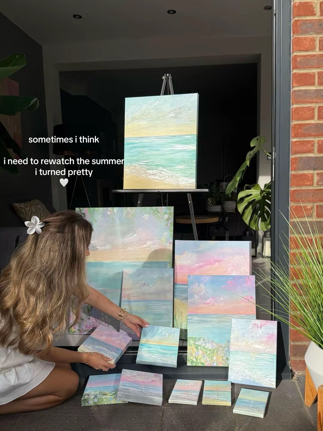 Inspired by Cousins Beach 🩵🌊 I loved watching @thesummeriturnedpretty sm last year, i decided to paint a coastal collection. i think i&rsquo;ll rewatch🤭🤭🤭 feels nostalgic already 🤍

#artist #coastalpaintings