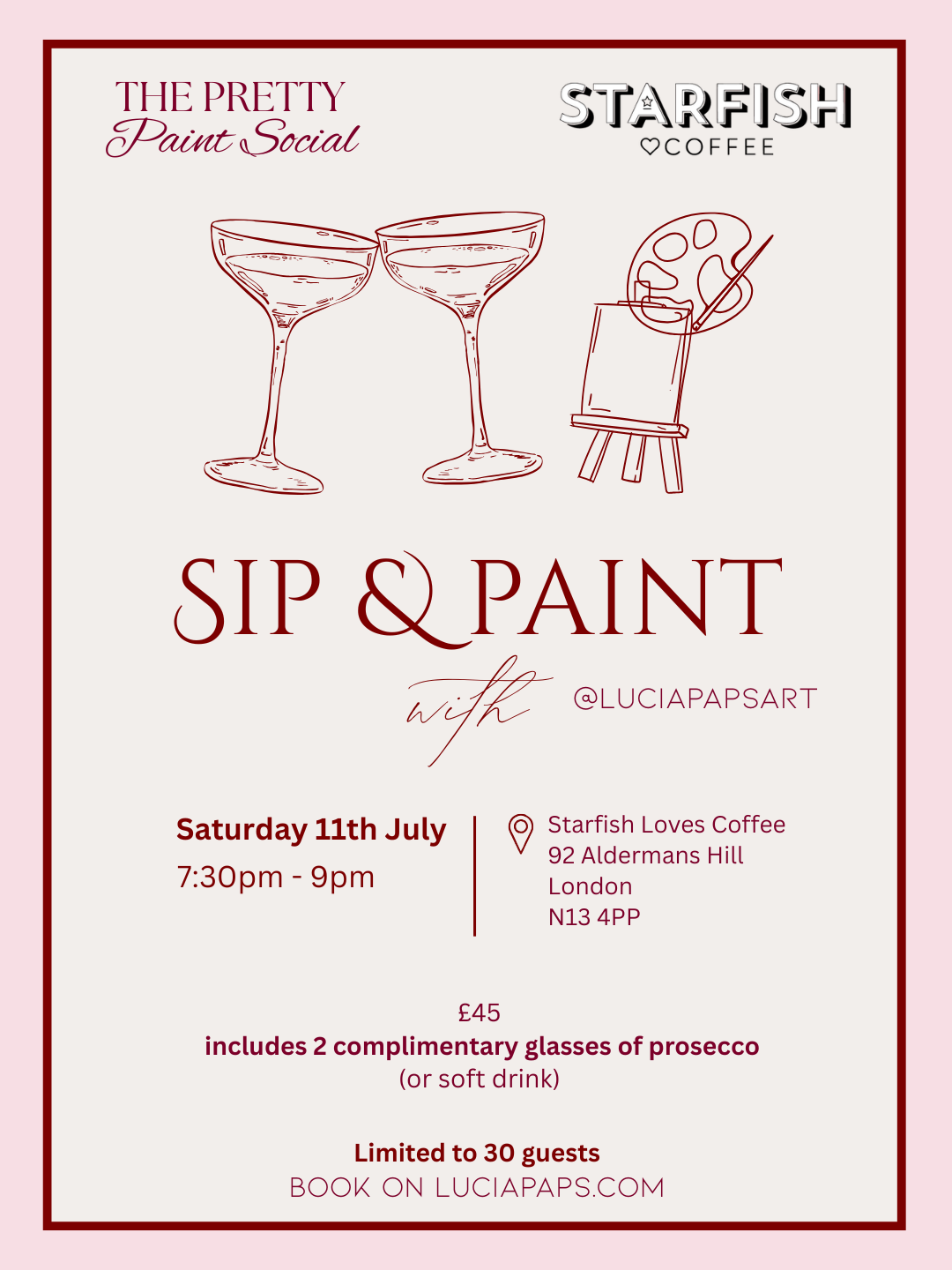 Sip & Paint Evening at Starfish Loves Coffee with Lucia Paps Art