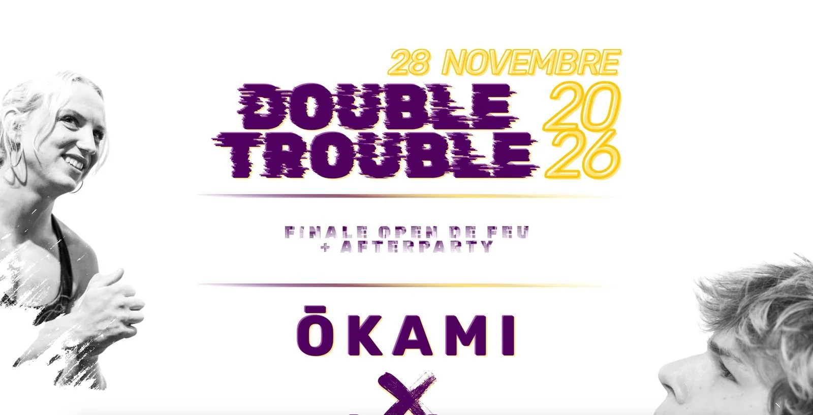 Affiche de Double Trouble, compétition d'escalade de bloc en duo le 28 novembre chez Hook, avec Ōkami