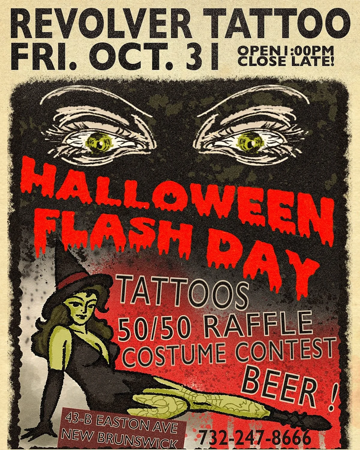 Join us at the shop on 10/31 for a very spooky Revolverween! We&rsquo;ll have special Halloween flash, a raffle and costume contest. Doors are at 1 PM, music and tattoos all day! See details below:

⭐️COSTUME CONTEST⭐️
The costumes will be posted on 