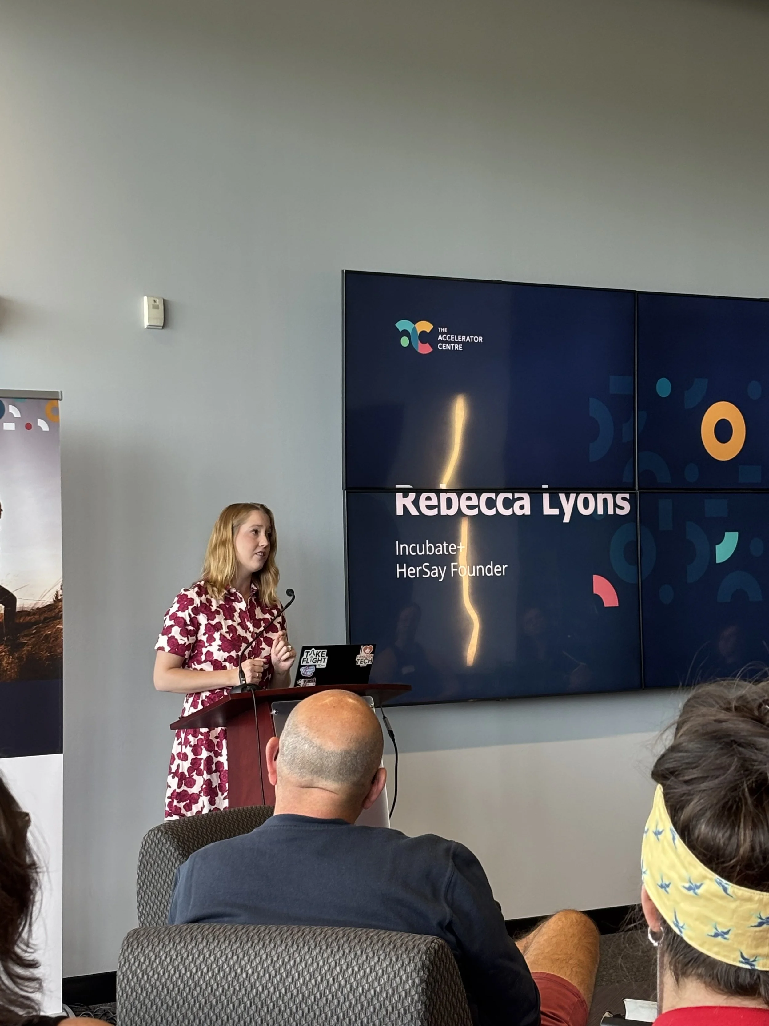 Rebecca Lyons speaks at the Accelerator Centre
