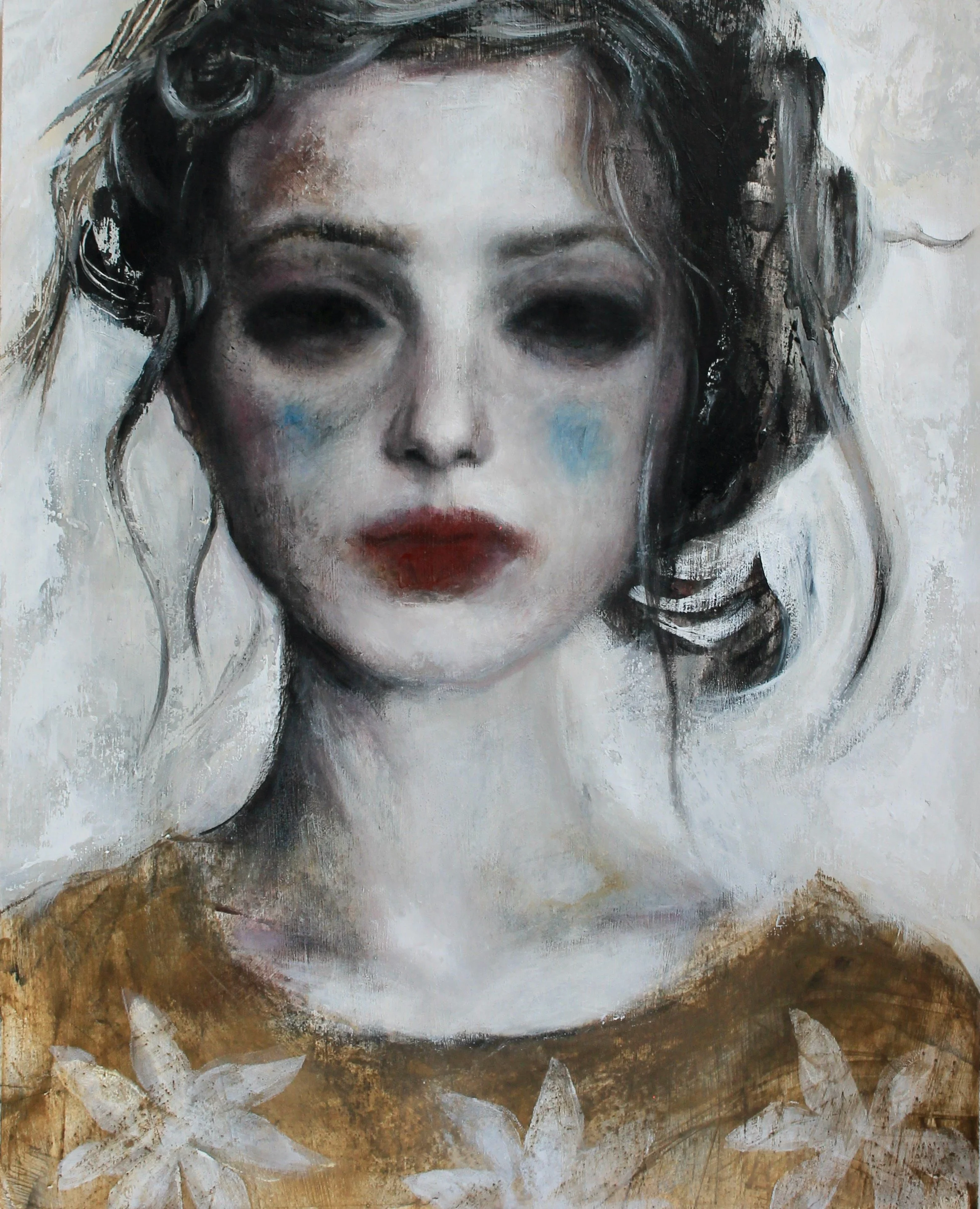 Daisies - acrylic colors, soft pastels and charcoal on wood - 40x50 - 2023 (SOLD)