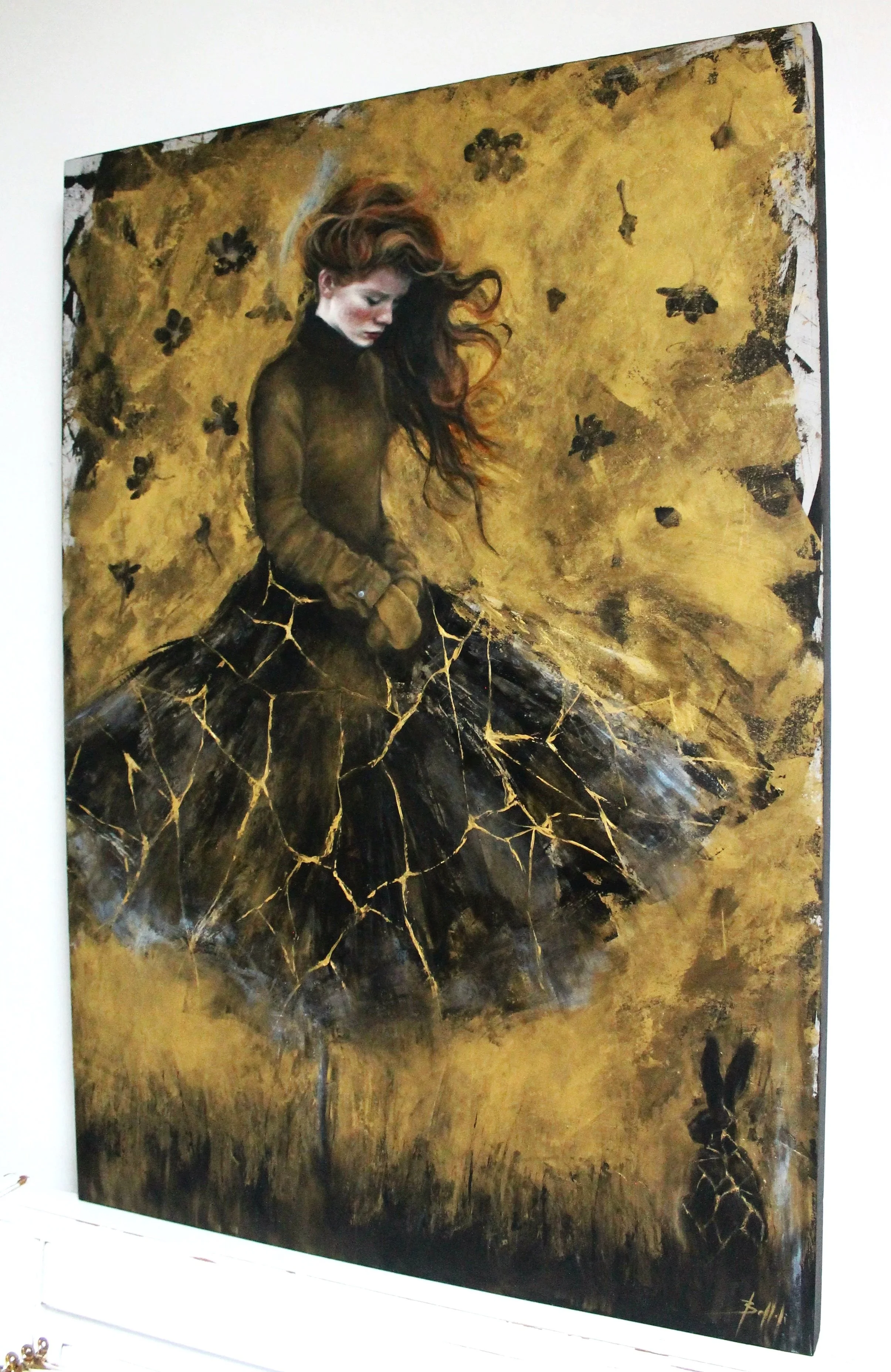 The Rabbit's Wait - acrylic colors and black gesso on wood - 70x100