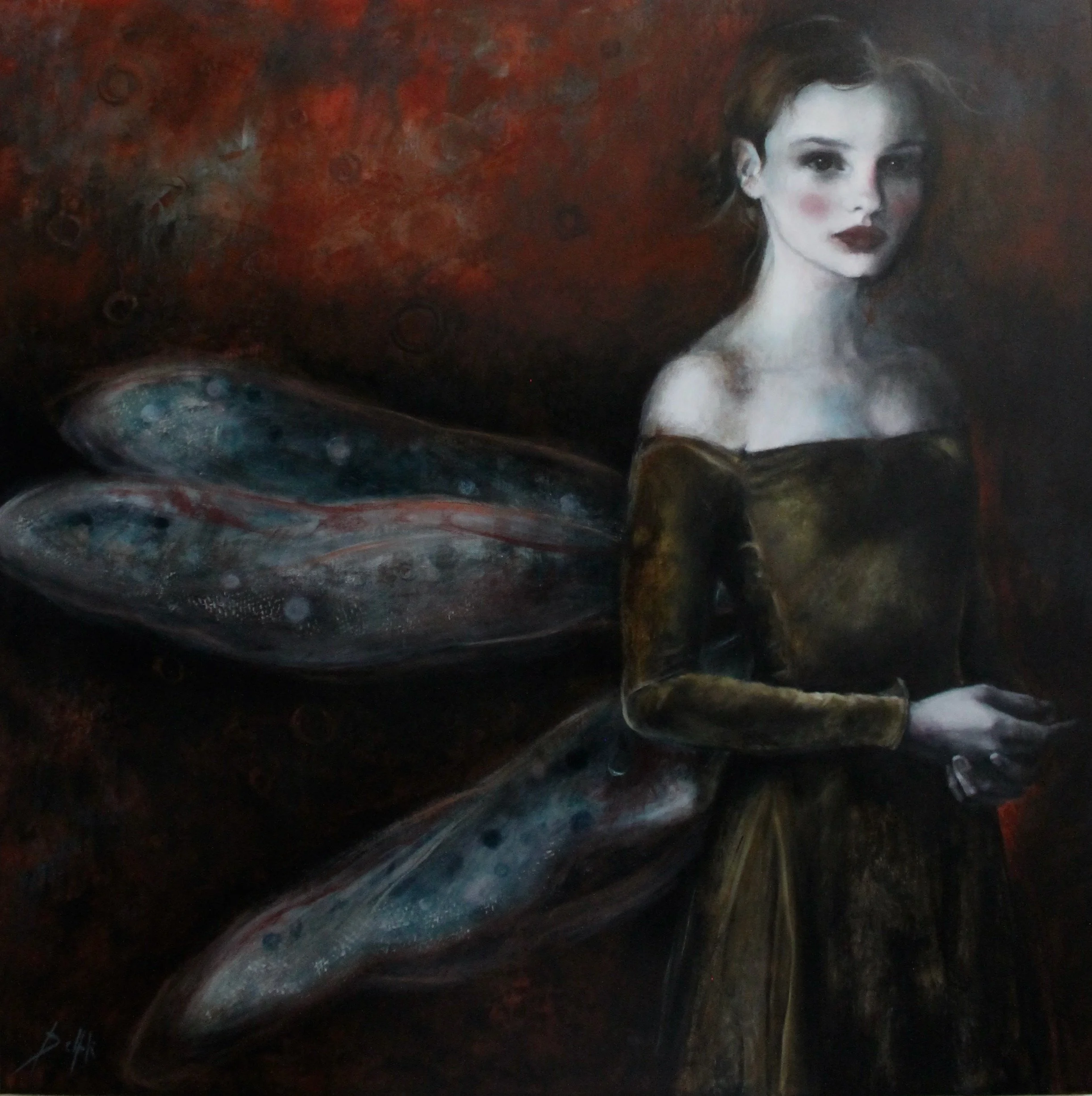 Memory of a flight -acrylic colors, gesso, soft pastels on canvas - 90x90 - 2022 (SOLD)