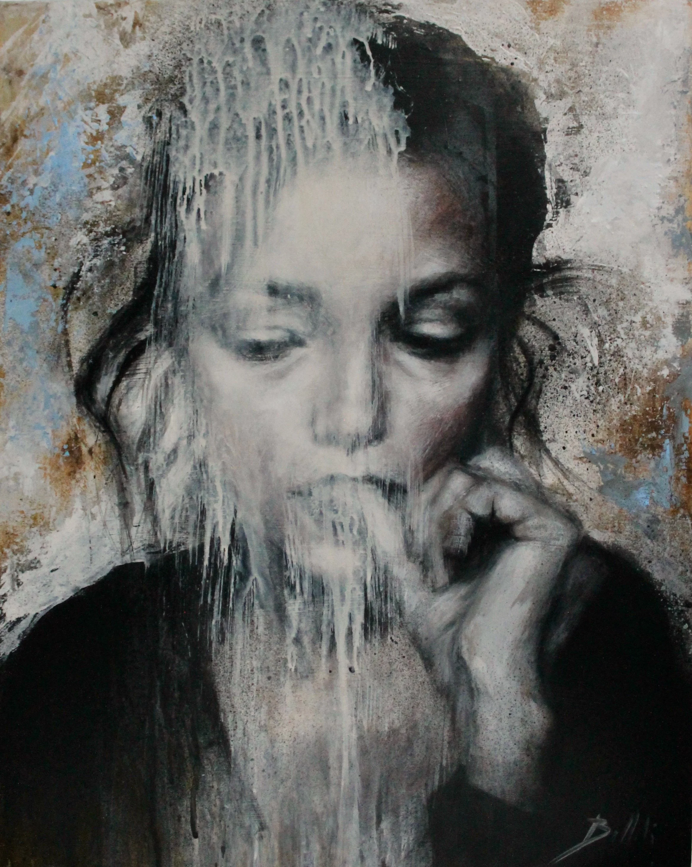 Ephemeral is not here to stay II - acrylic colors, charcoal and soft pastels on MDF cradled panel - 40x50x5 - 2024 (SOLD)