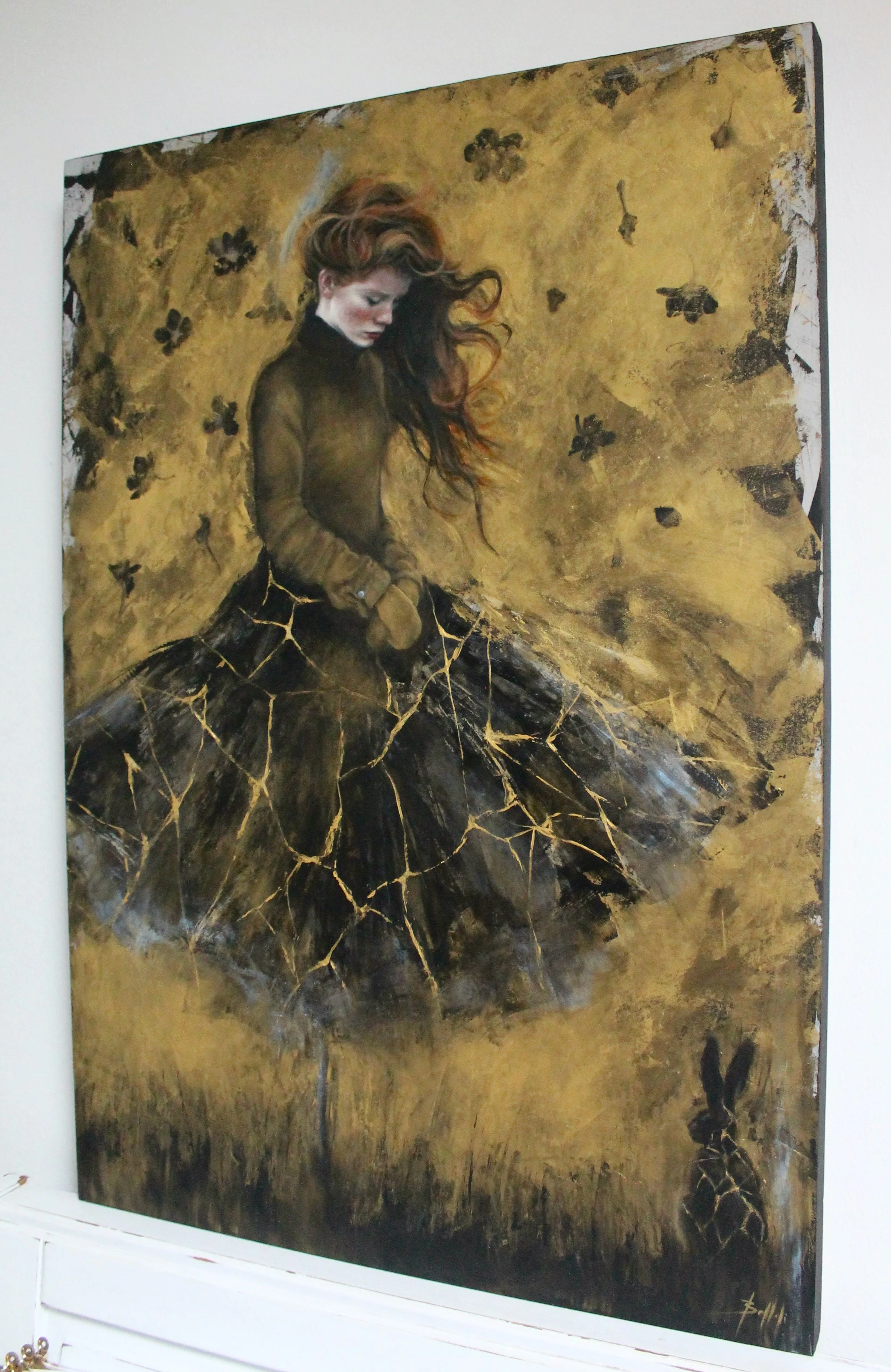 The Rabbit's Wait - acrylic colors and black gesso on wood - 70x100