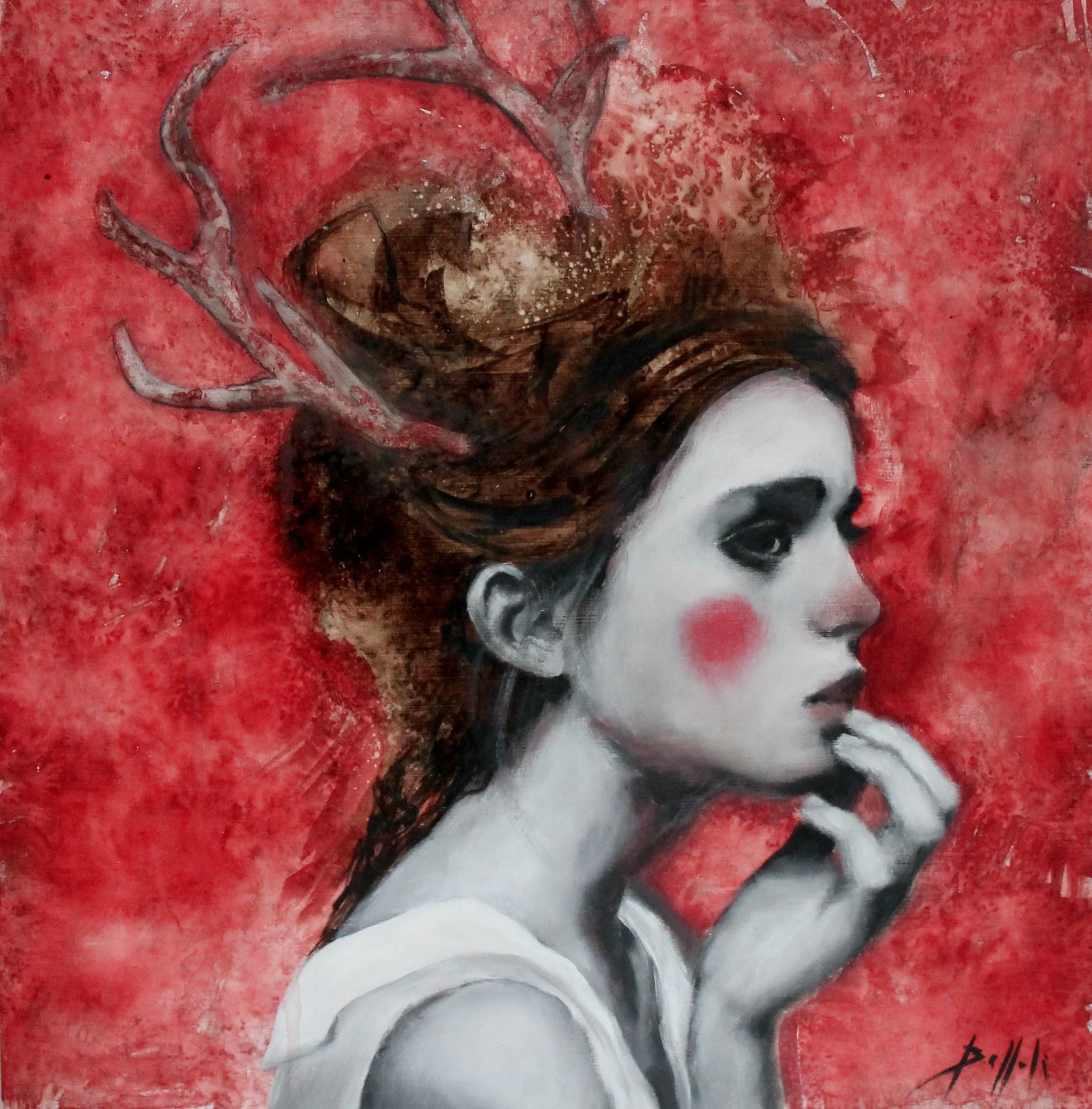 The memory of the forest IV - gesso, soft pastels, charcoal and ink on wood - 40x40 - 2022 (SOLD)