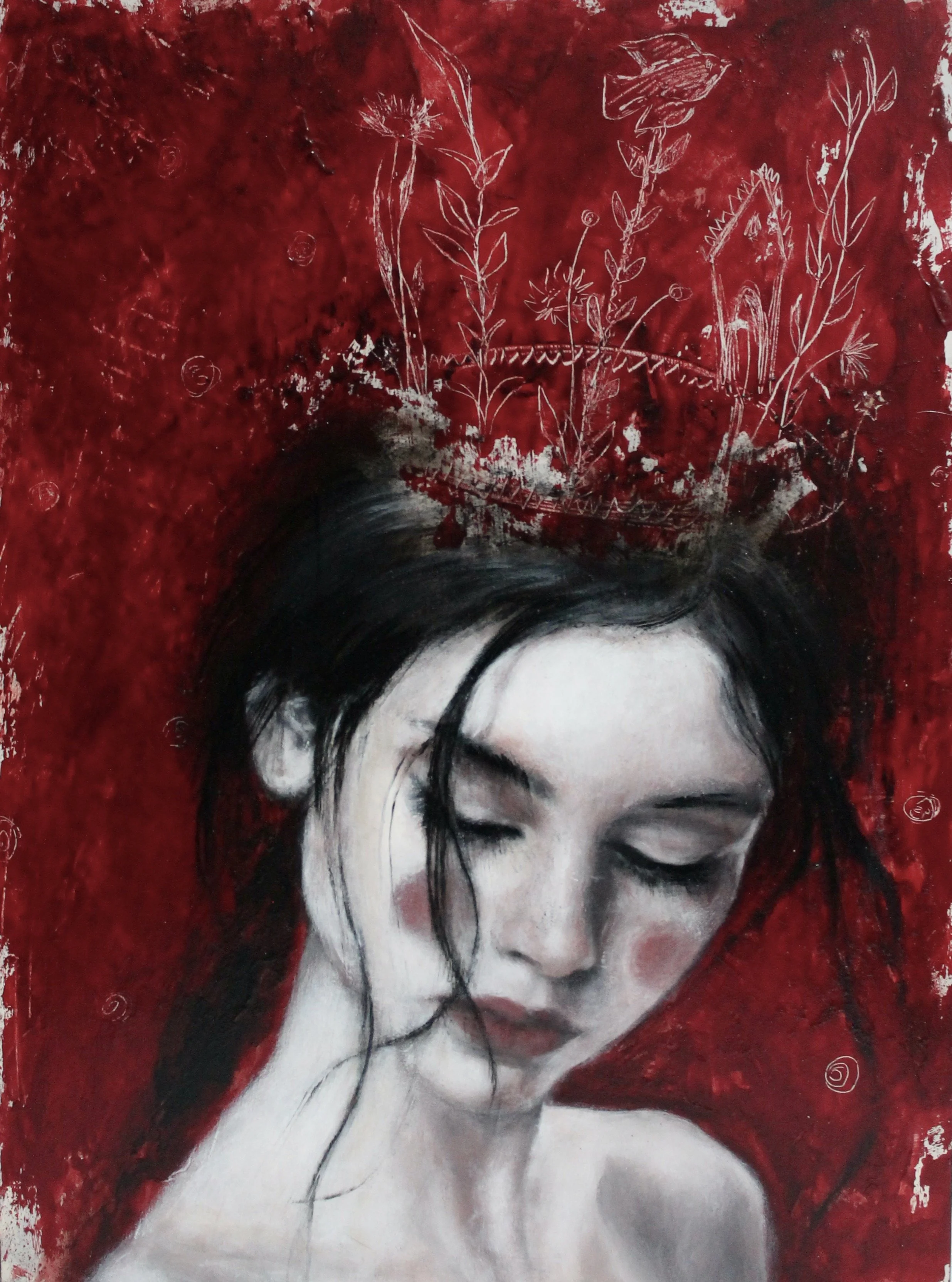 Without a kingdom III - acrylic colors, charcoal and ink on wood - 30x40 - 2023 (SOLD)
