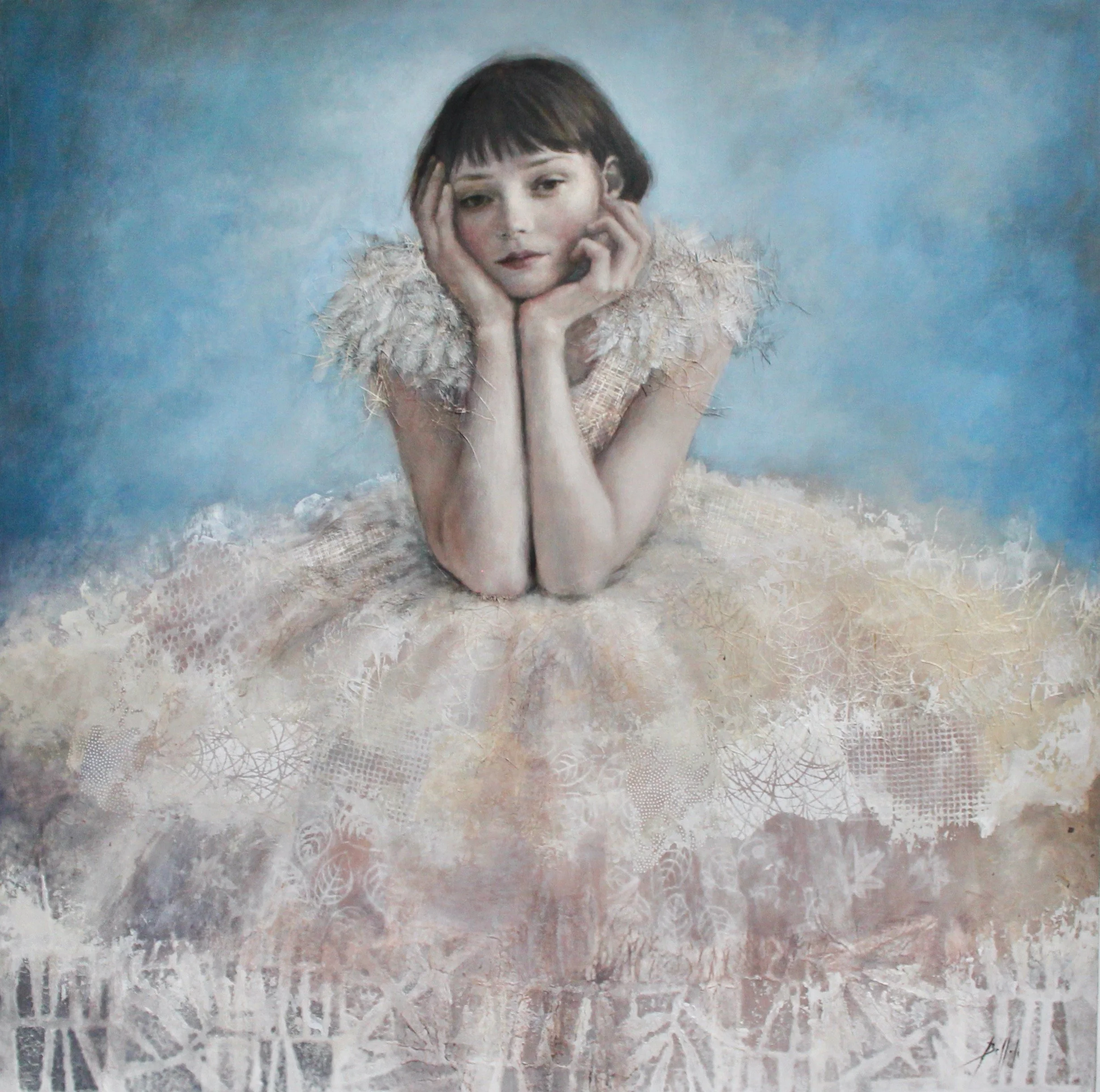 What I Sew - acrylic colors and washi paper collage on wood - 76x76 - 2026 (ON SALE)