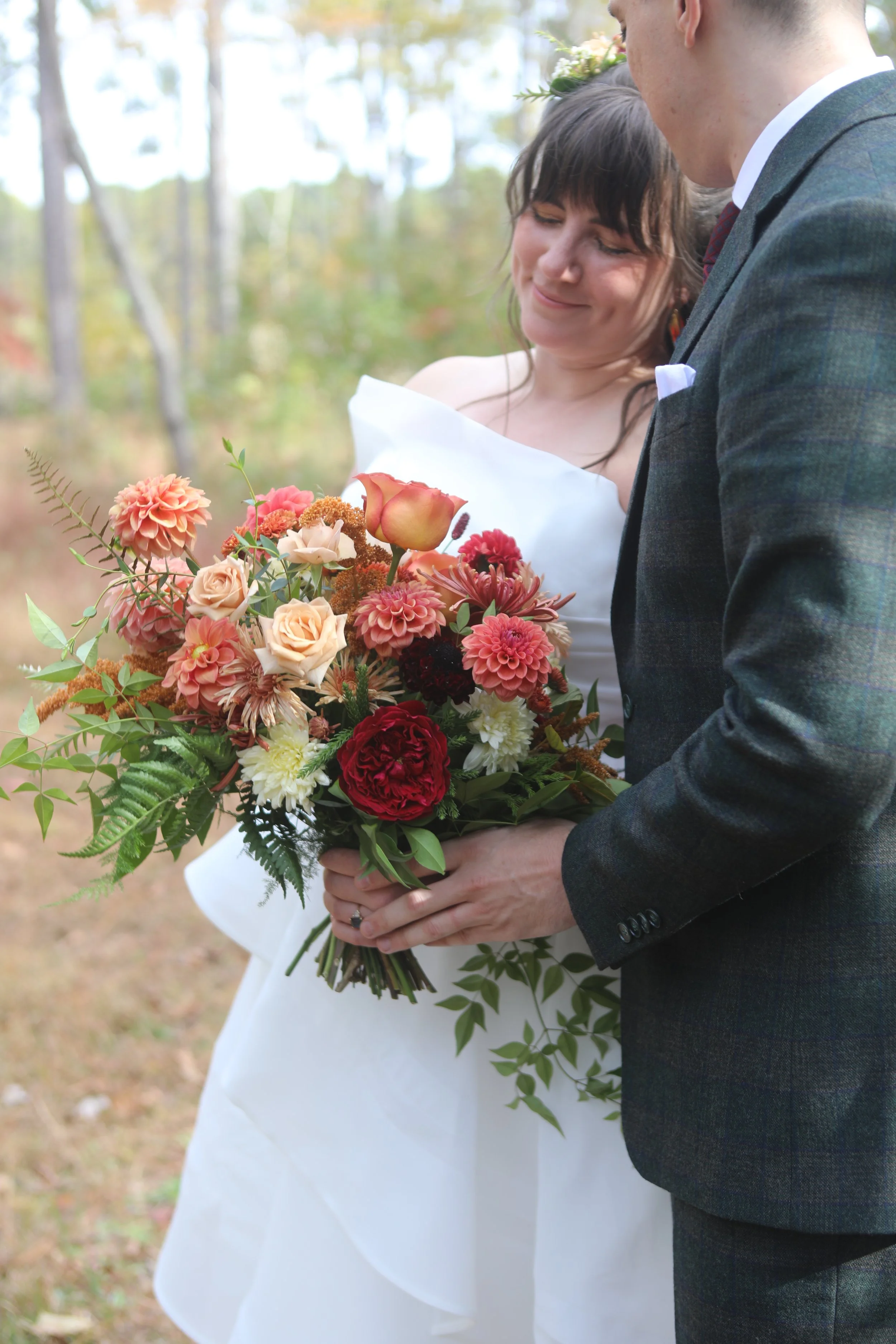 November garden style wedding bouquet at Honeysuckle Tea House in Chapel Hill, NC