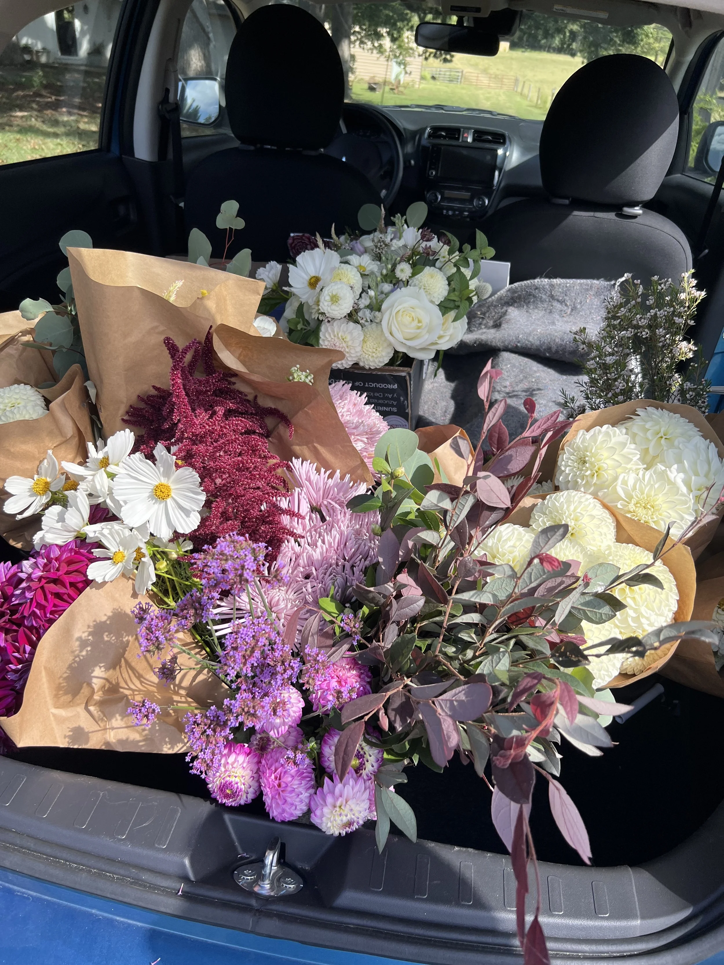 Purple and white fall DIY wedding flowers from Buck Naked Farm in Pittsboro, NC