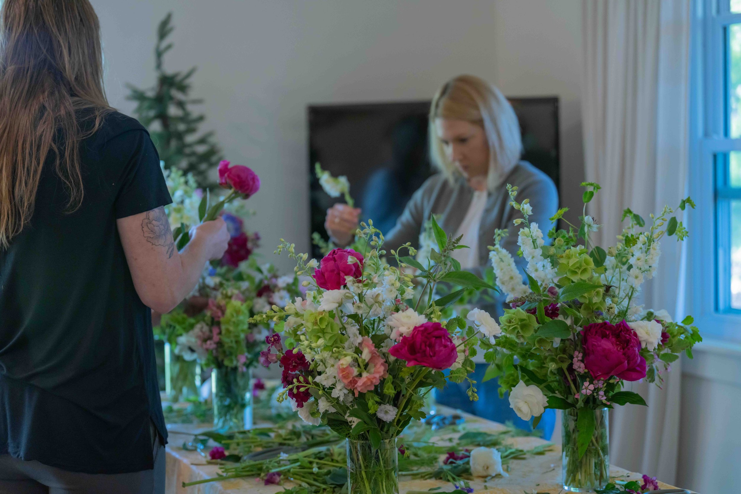mother's day peony flower arranging class in pittsboro, nc