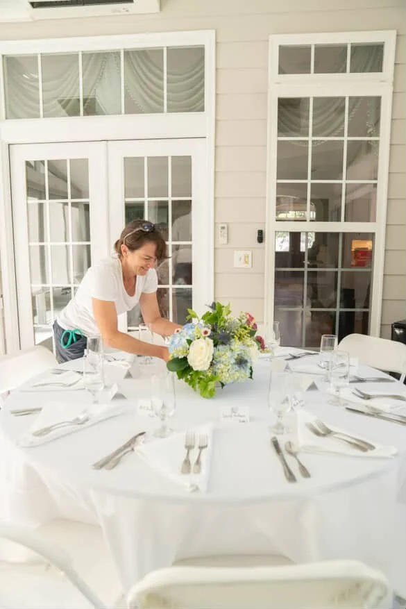 Blue and white summer baby shower arrangement table centerpiece in apex, nc