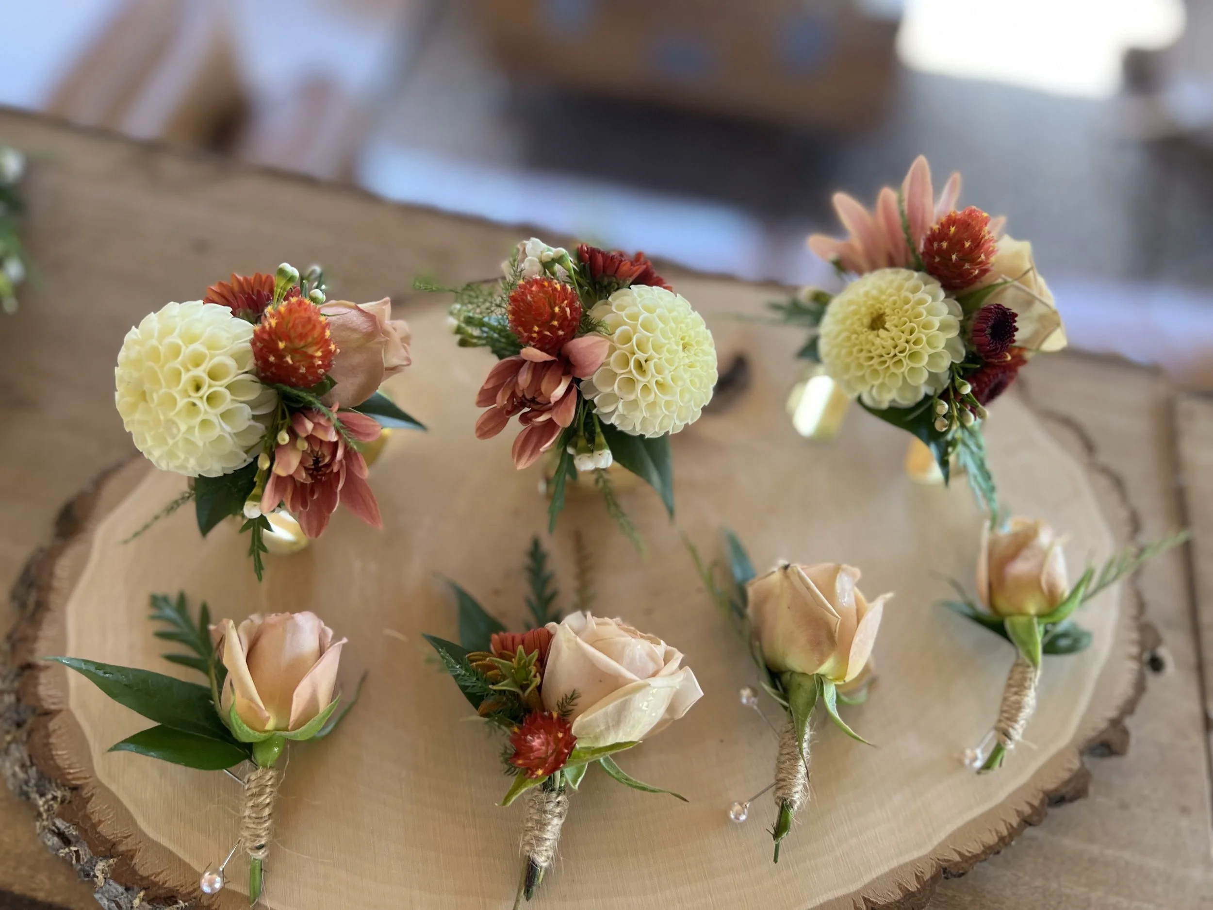 Fall boutonnieres and corsages await guests at the Honeysuckle Tea House in Chapel Hill, NC
